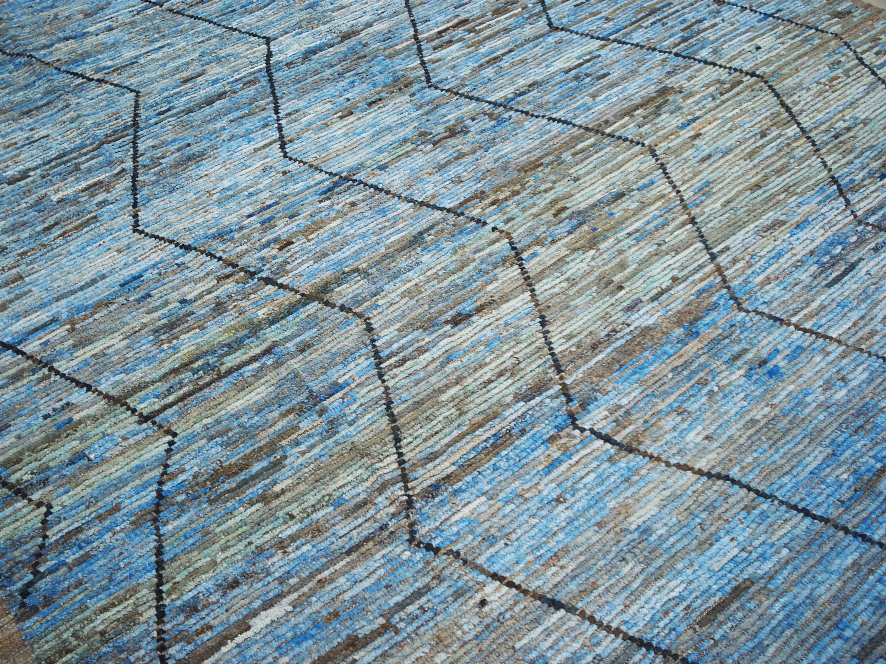 8x10 Ft Blue Moroccan Rug - Hand Knotted Area Rug