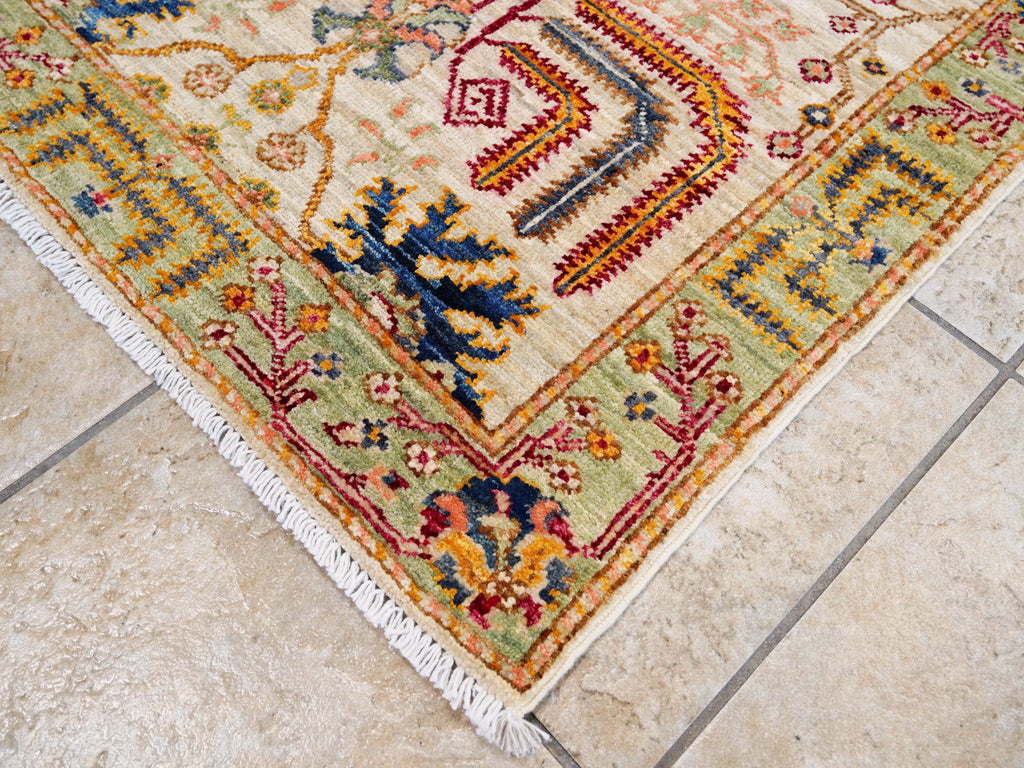 10 Ft Beige Serapi Runner Rug - Hand Knotted Hallway Rug - Persian Design