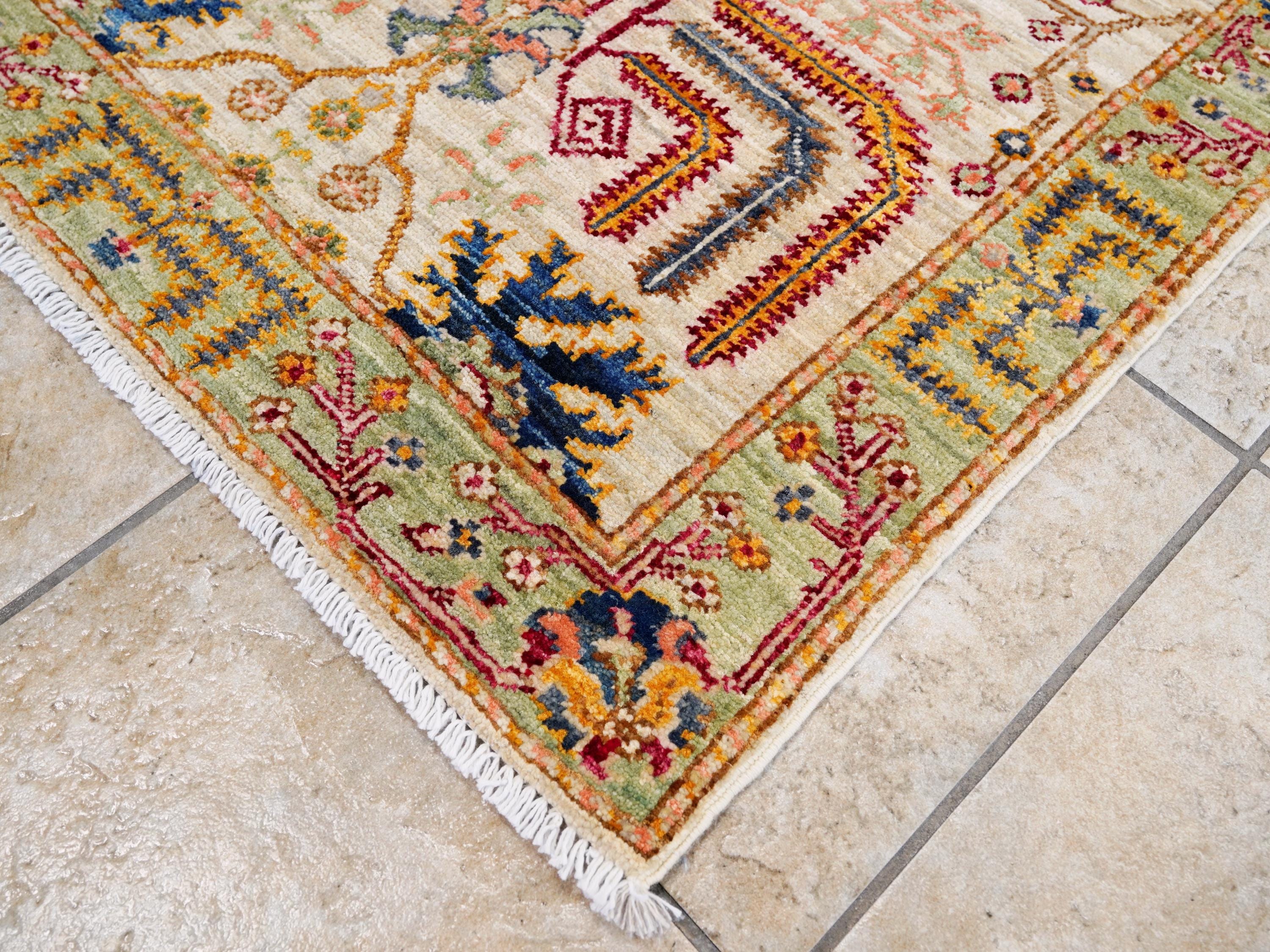 10 Ft Beige Serapi Runner Rug - Hand Knotted Hallway Rug - Persian Design