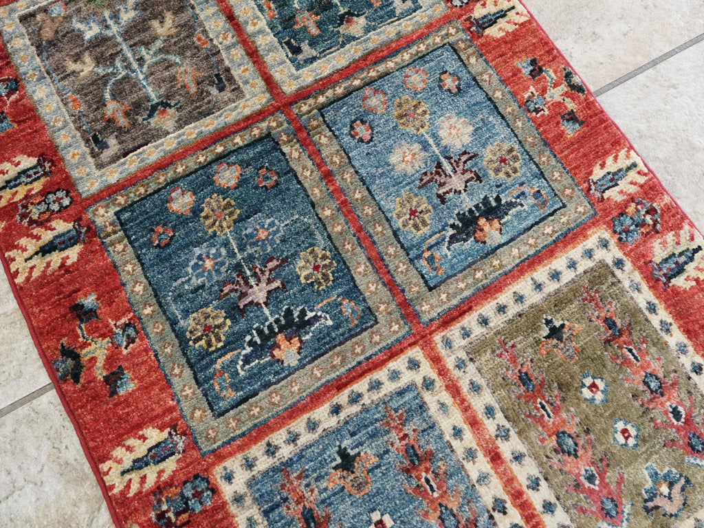 2x3 Ft Hand Knotted Red Heriz Rug - Afghan Wool Accent Rug