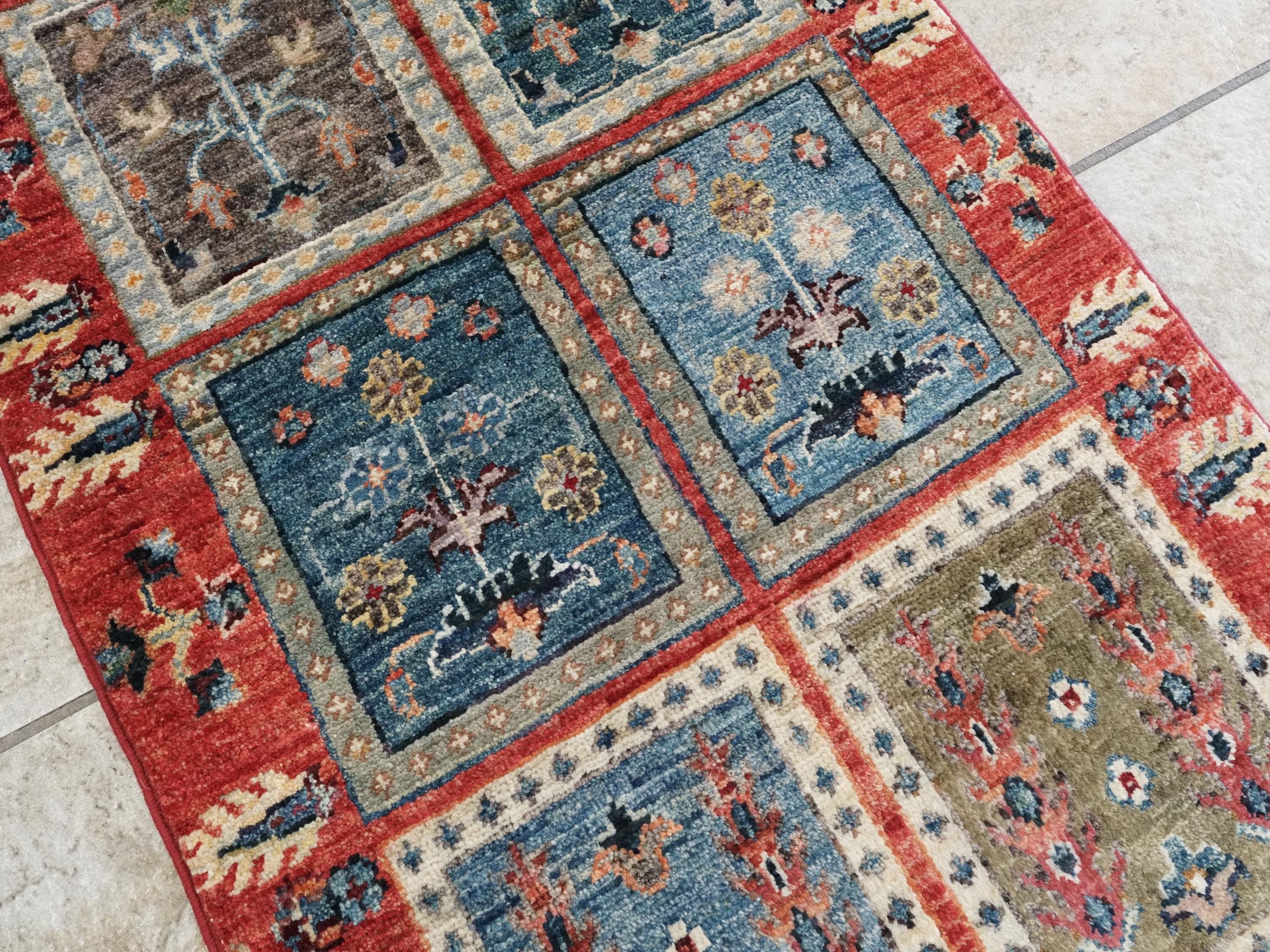 2x3 Ft Hand Knotted Red Heriz Rug - Afghan Wool Accent Rug