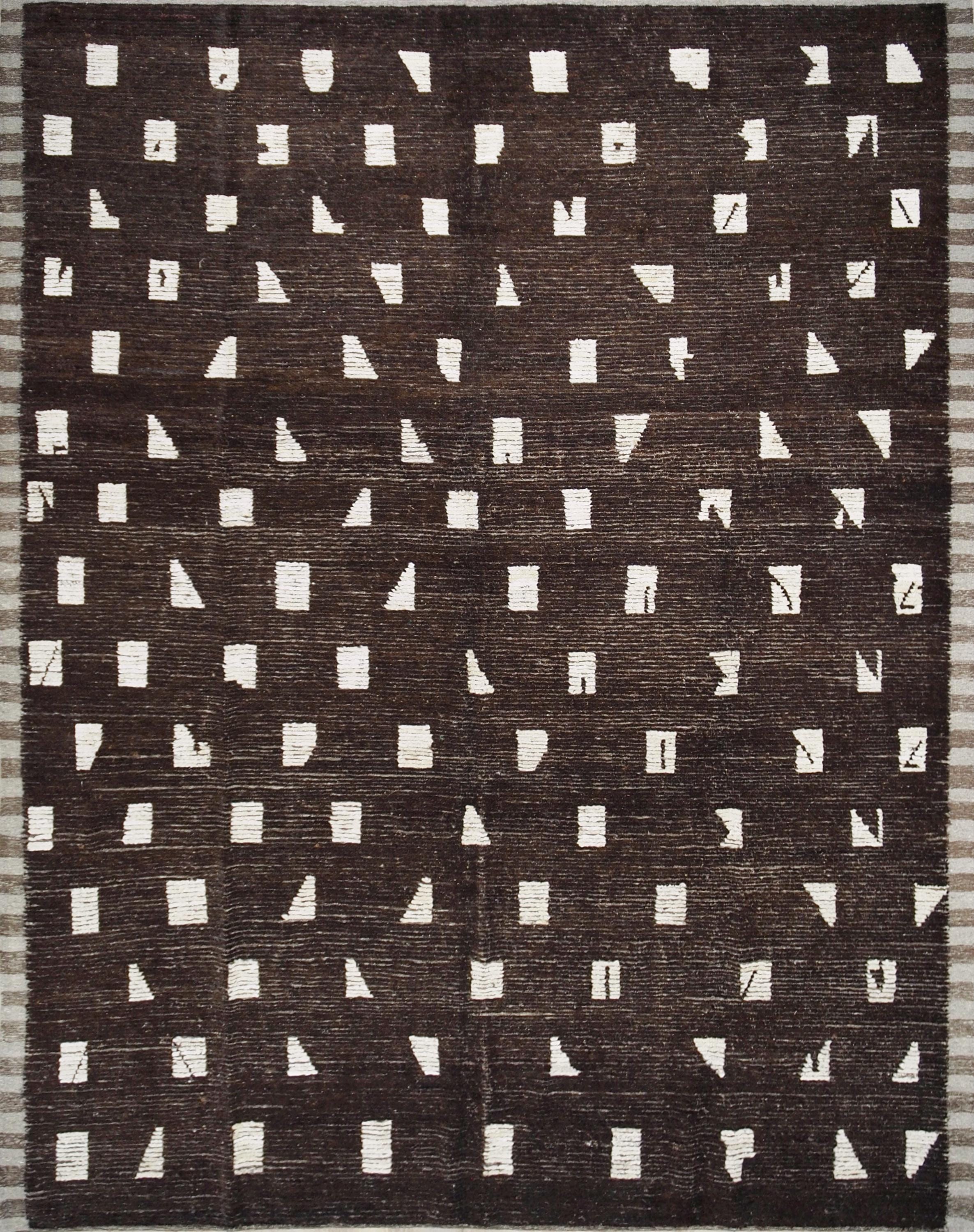 9x12 Ft Dark Brown Moroccan Rug - Hand Knotted Afghan Area Rug