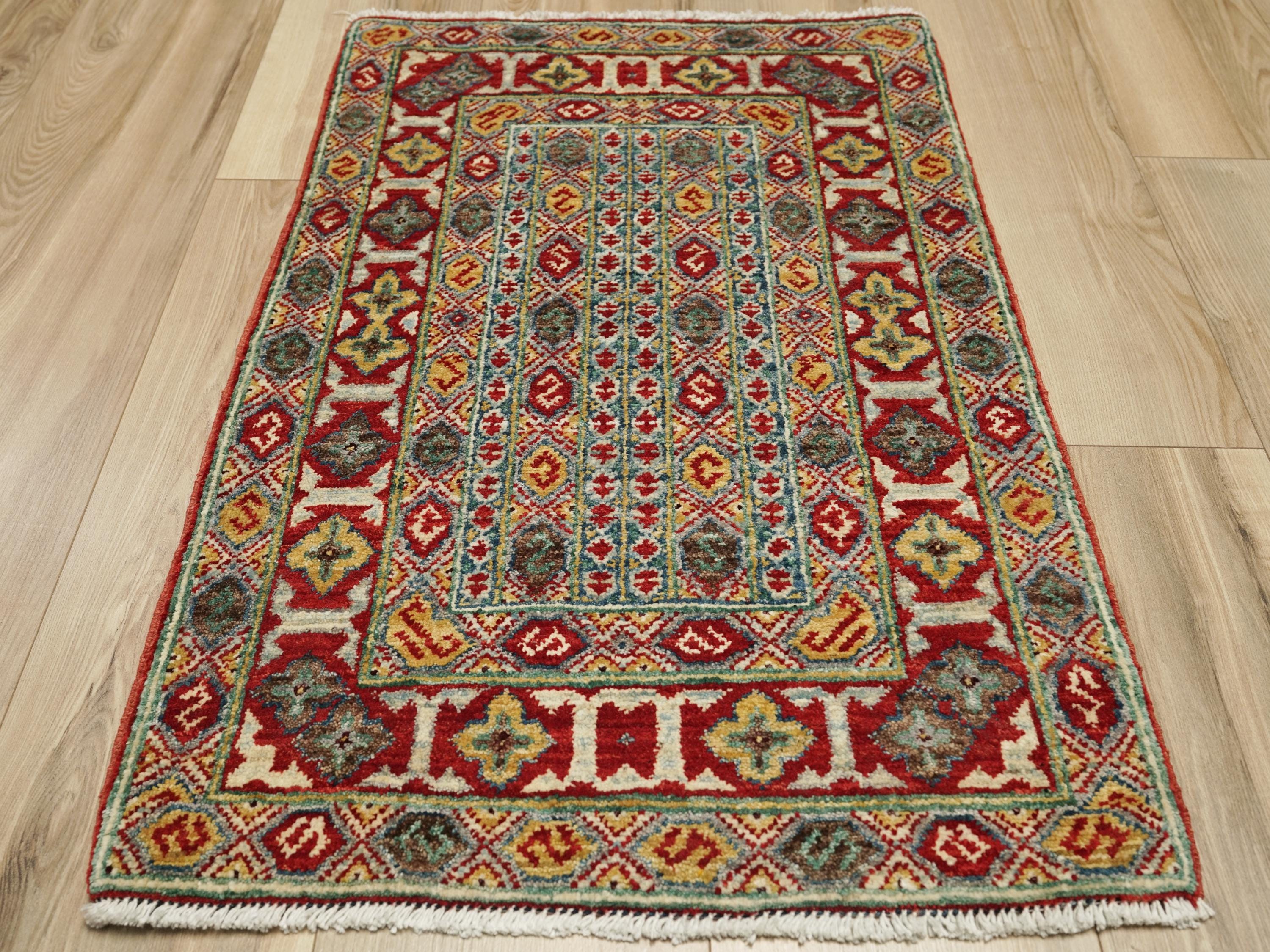 2x3 Ft Red Kazak Rug - Afghan Wool Accent Rug