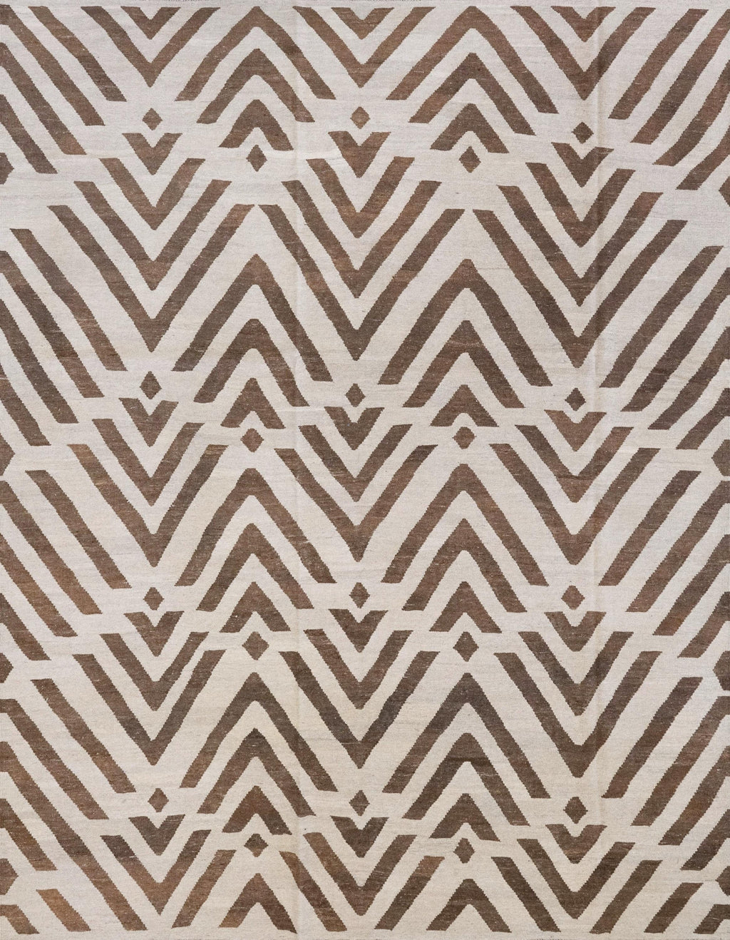 9x12 Ft Brown & Beige Killim Rug - Flat Weave Area Rug
