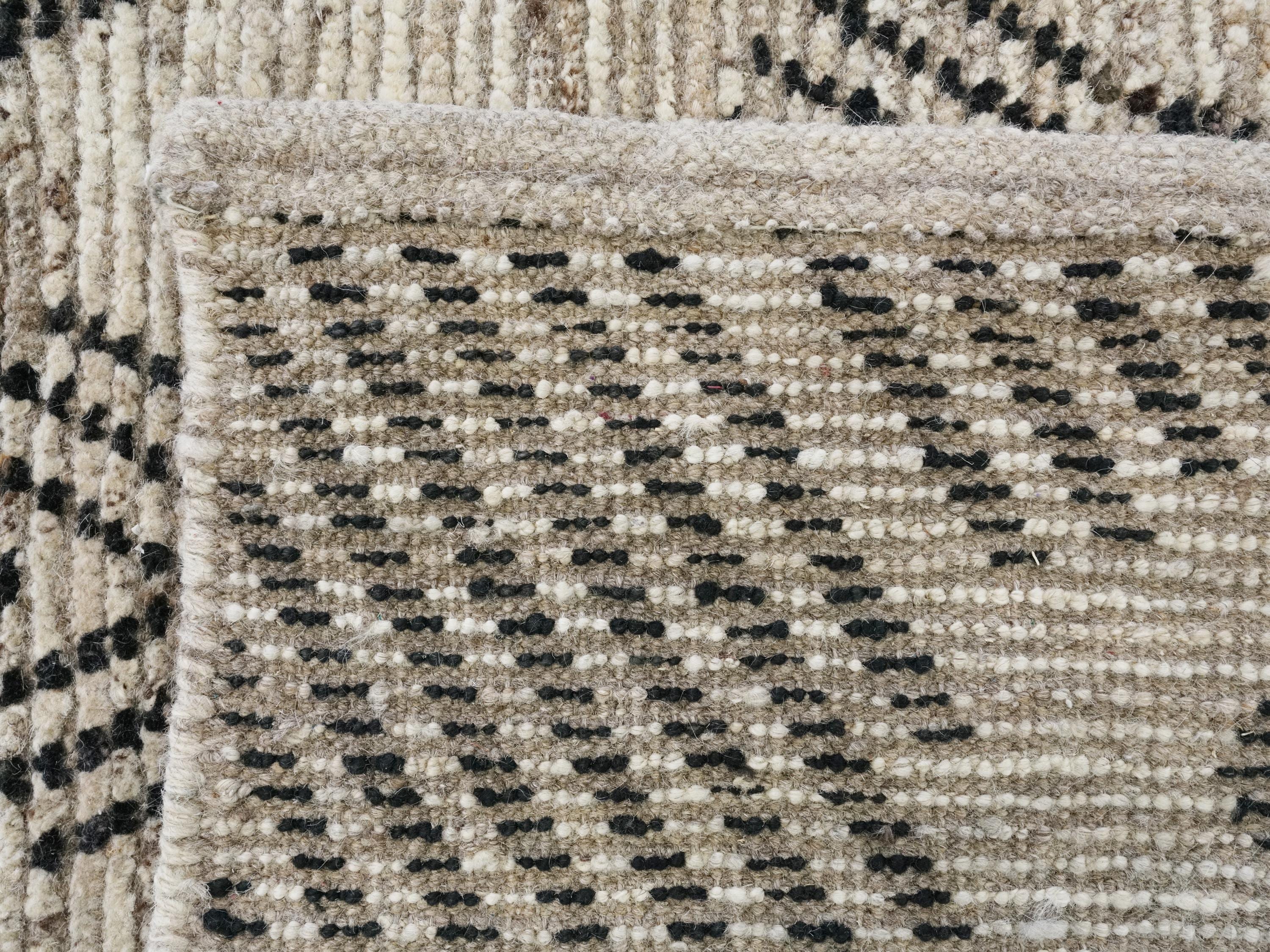 Hand Knotted Beige Moroccan Rug - 7x16 Ft Afghan Wool Runner
