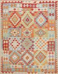 5x6 Ft Orange Kilim Rug - Afghan Flat Weave