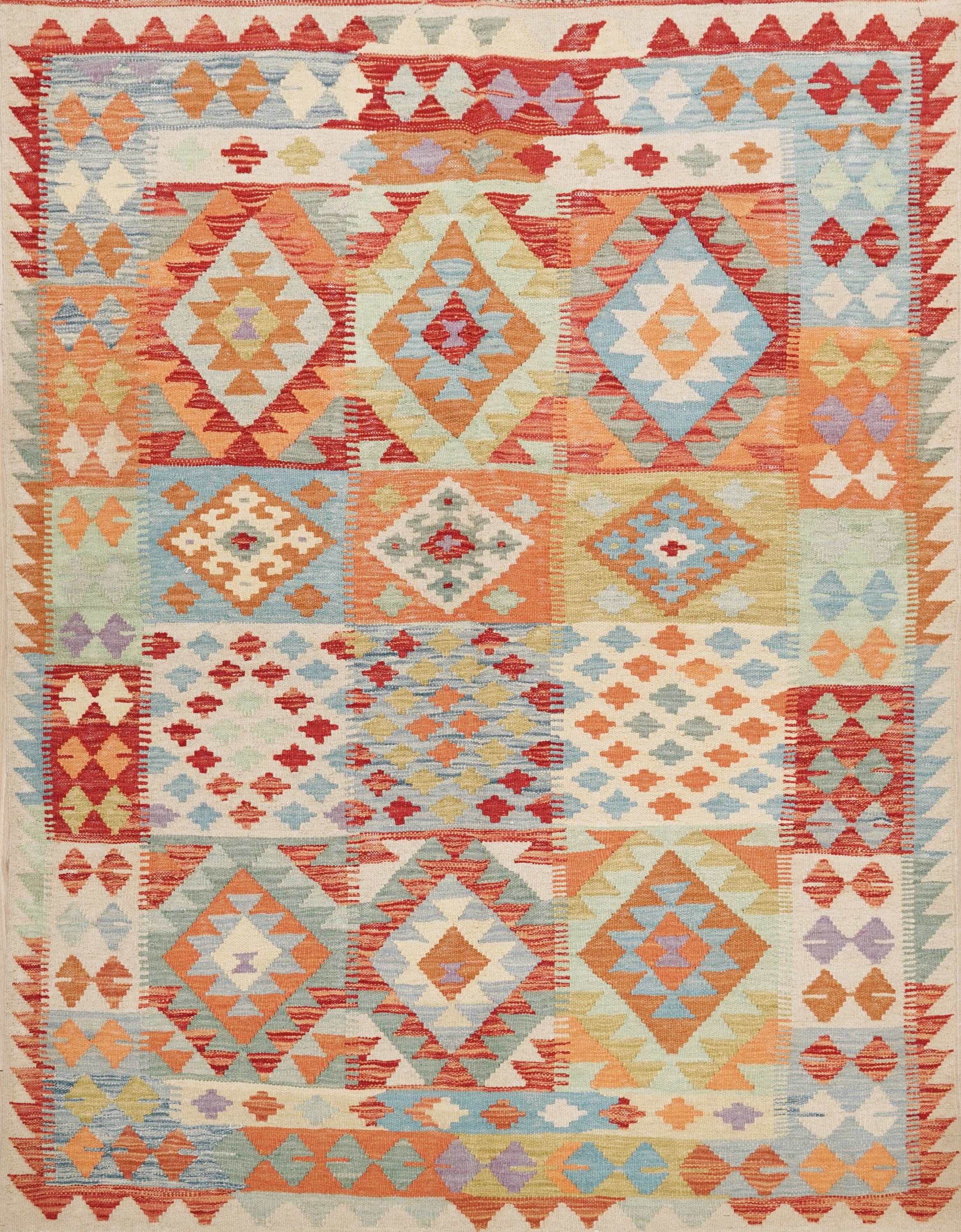 5x6 Ft Orange Kilim Rug - Afghan Flat Weave