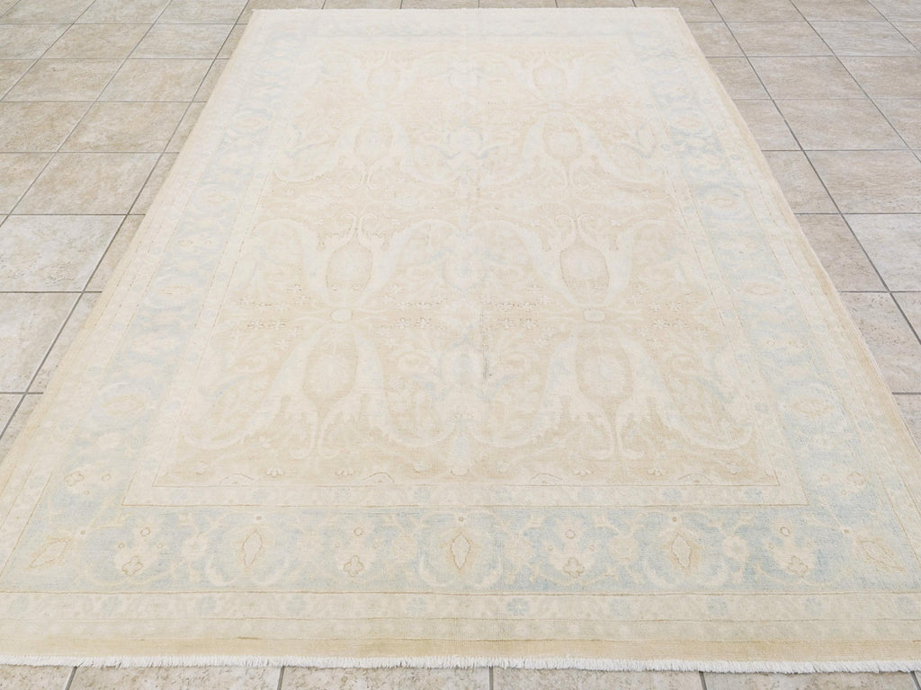 6x9 Ft Hand Knotted Bidjar Rug - Beige & Blue Persian Design