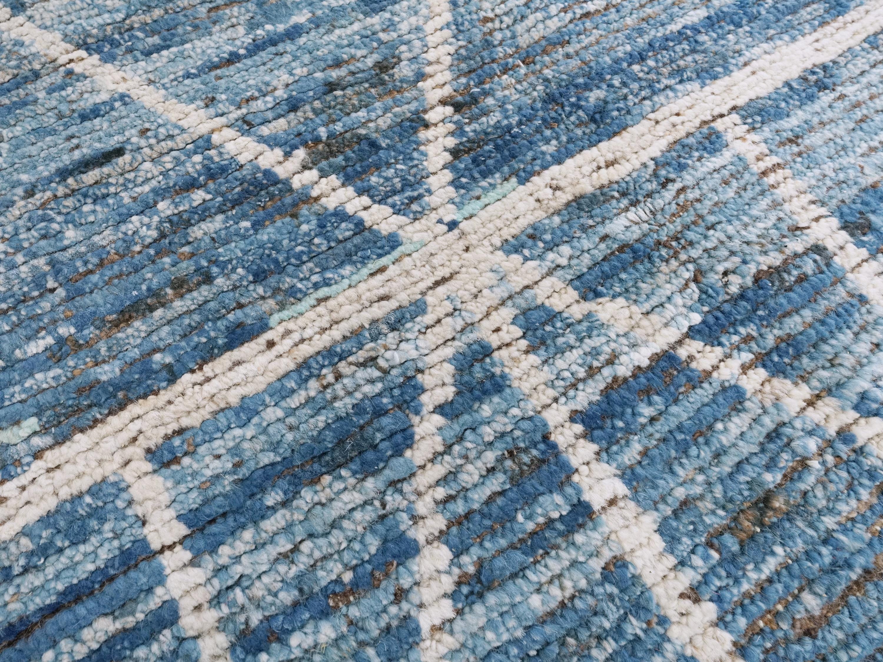 10x14 Ft Blue & White Moroccan Rug - Afghan Handmade Wool Rug