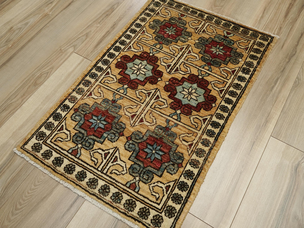 2x3 Ft Yellow Ersari Rug - Afghan Wool Tribal Rug
