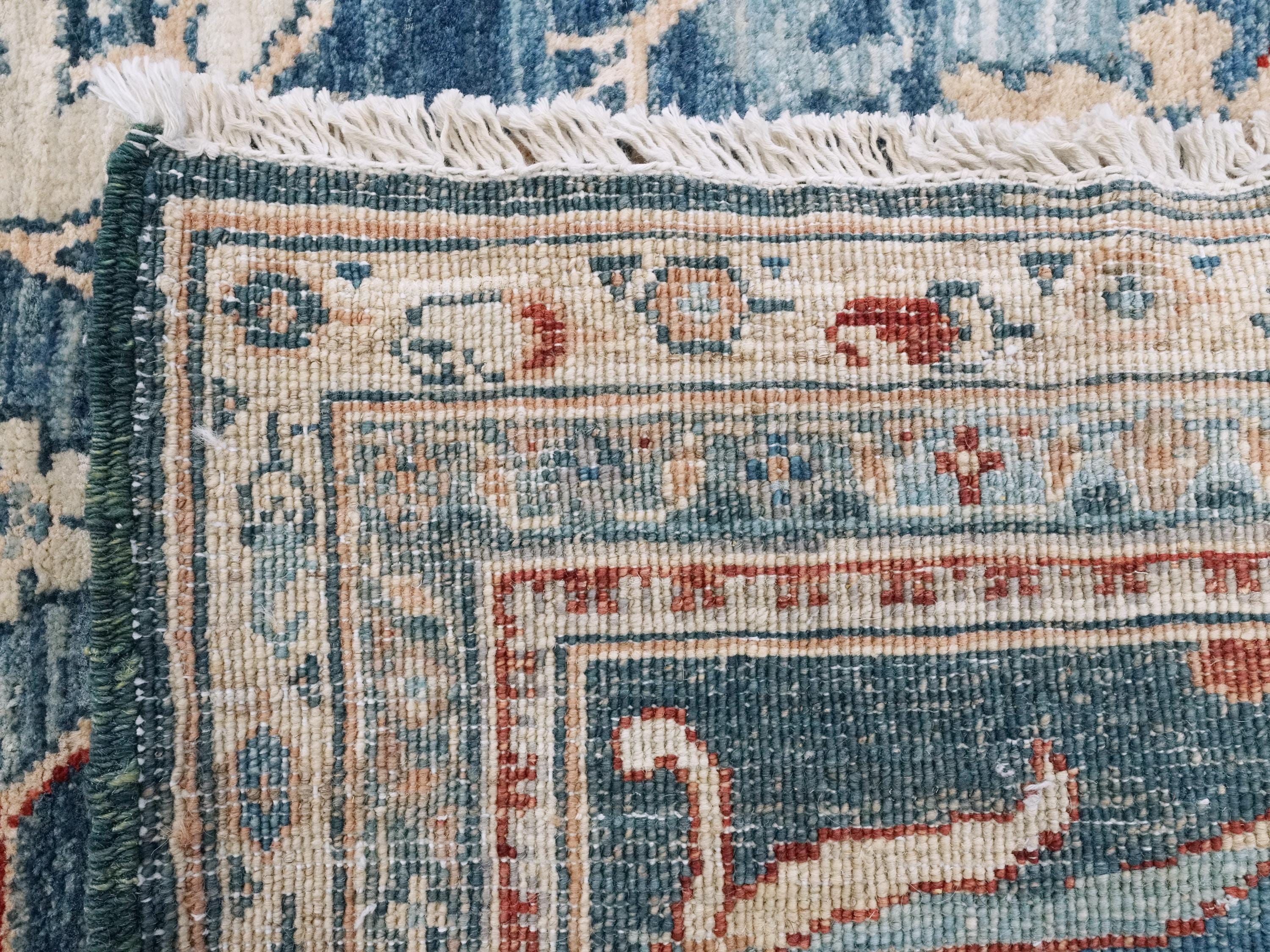 6x9 Ft Blue Serapi Rug - Afghan Wool Oriental Rug - All over Floral Design