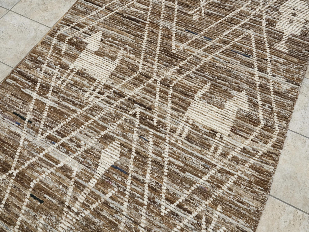 5x19 Ft Afghan Wool Rug - Hand Knotted Brown Moroccan Runner Rug