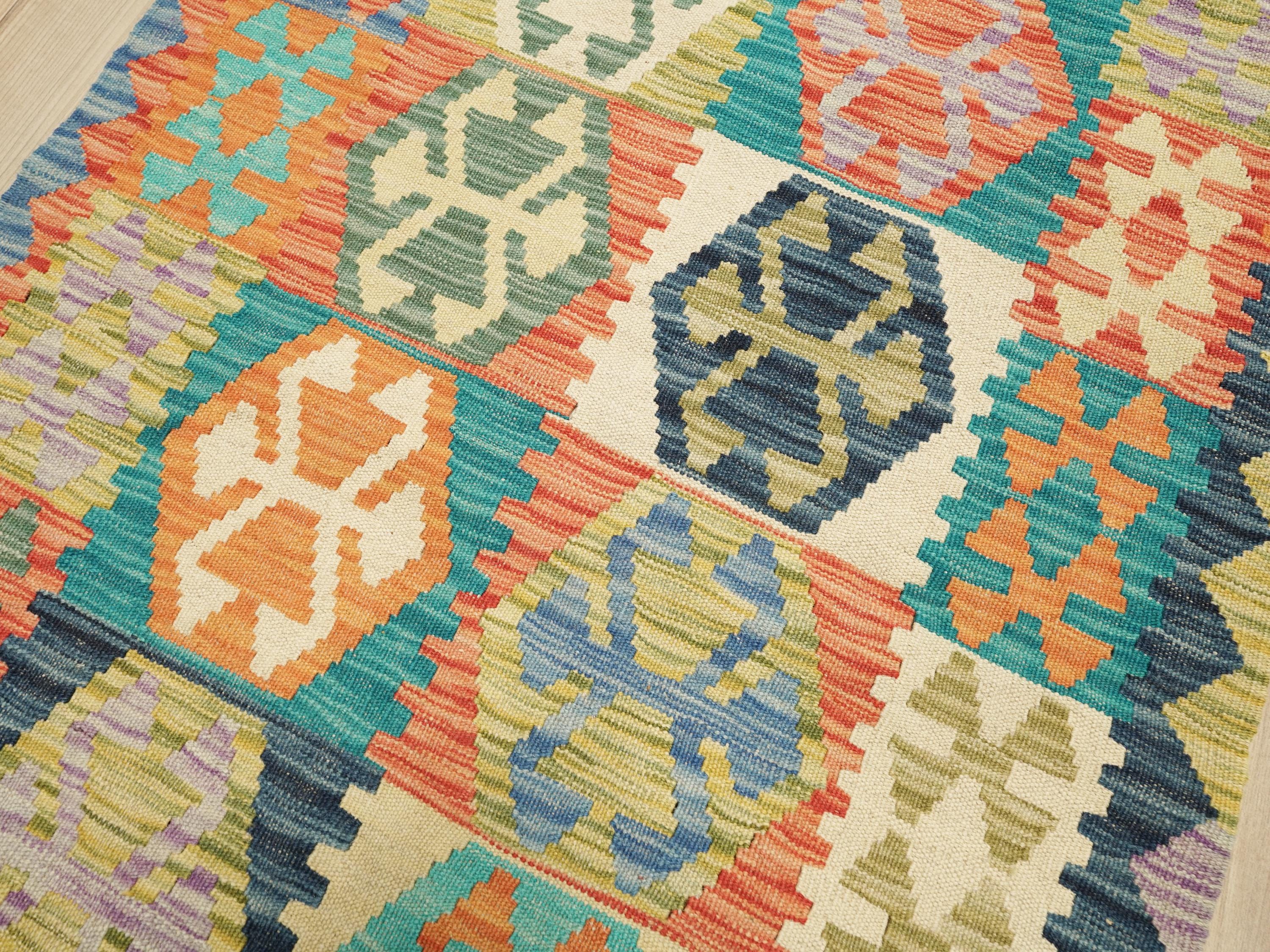 10 Ft Handwoven Wool Kilim Runner Rug - Traditional Afghan Hallway Rug