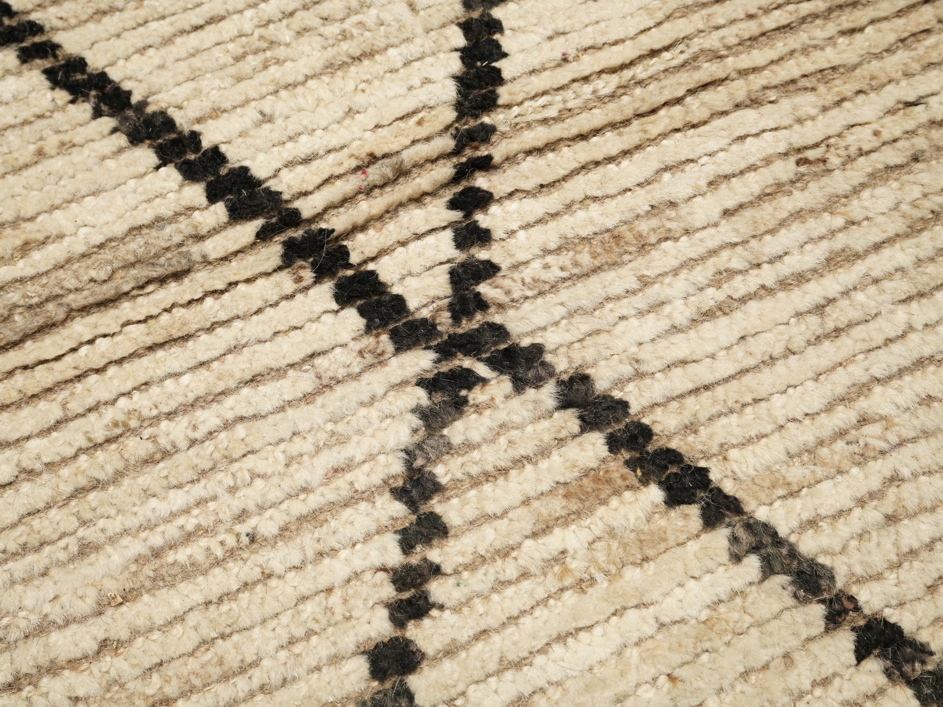 15 Ft Handmade Wool Moroccan Runner Rug: Beige Afghan Hallway Rug