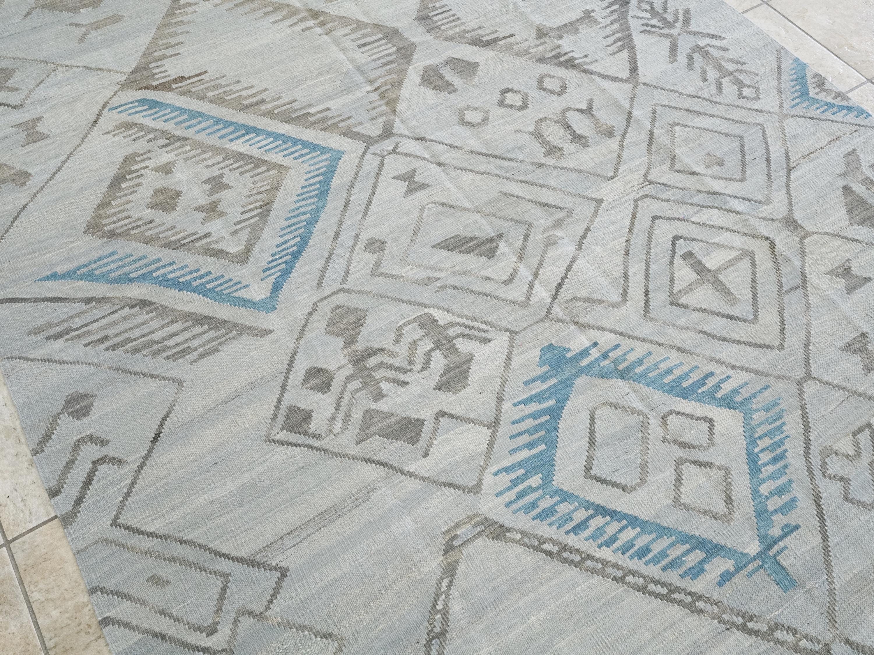 6x8 Ft Gray Kilim Rug - Handwoven Flat Weave