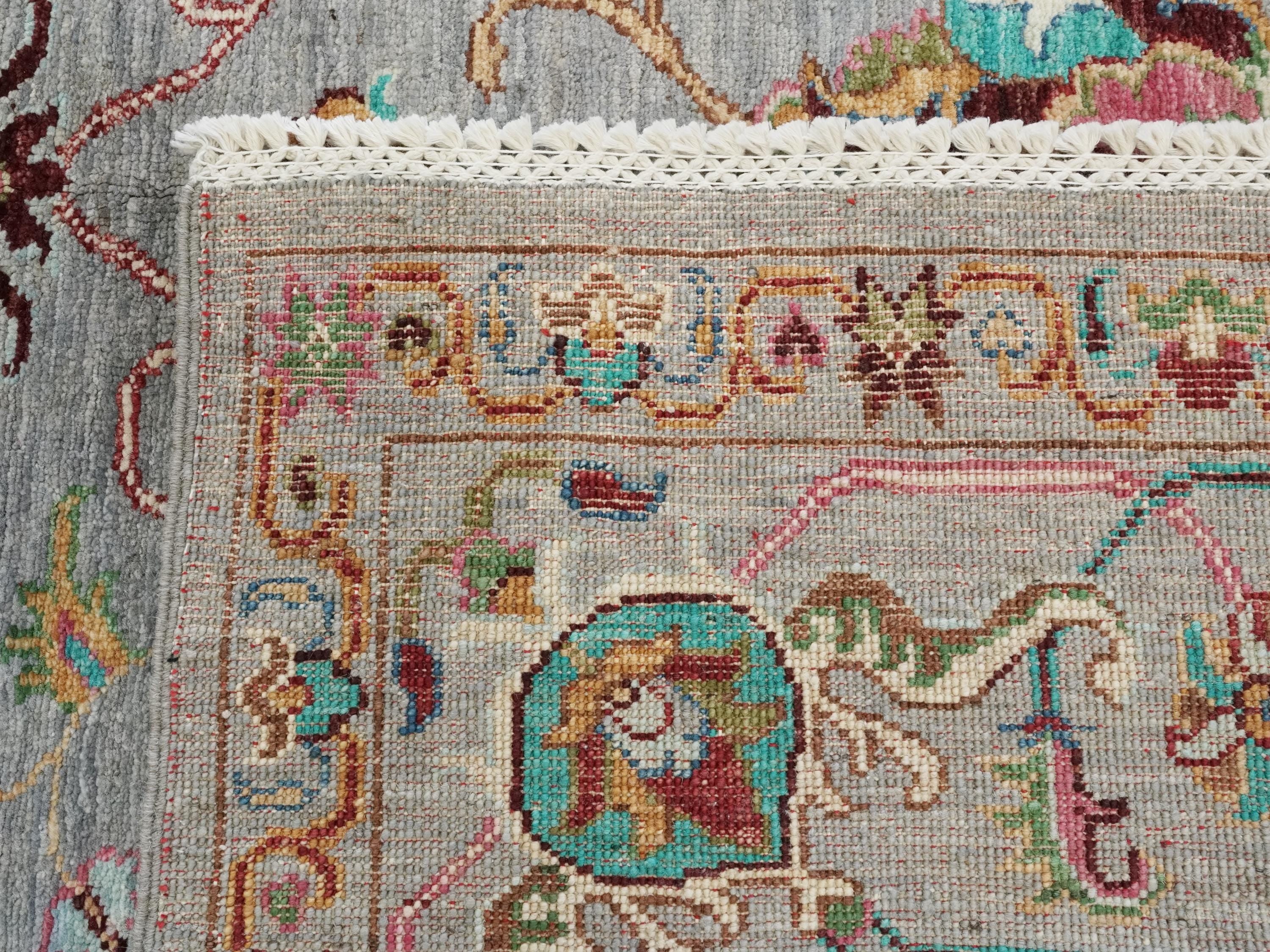 6x8 Ft Gray Wool Serapi Rug - Hand Knotted Floral Oriental Area Rug