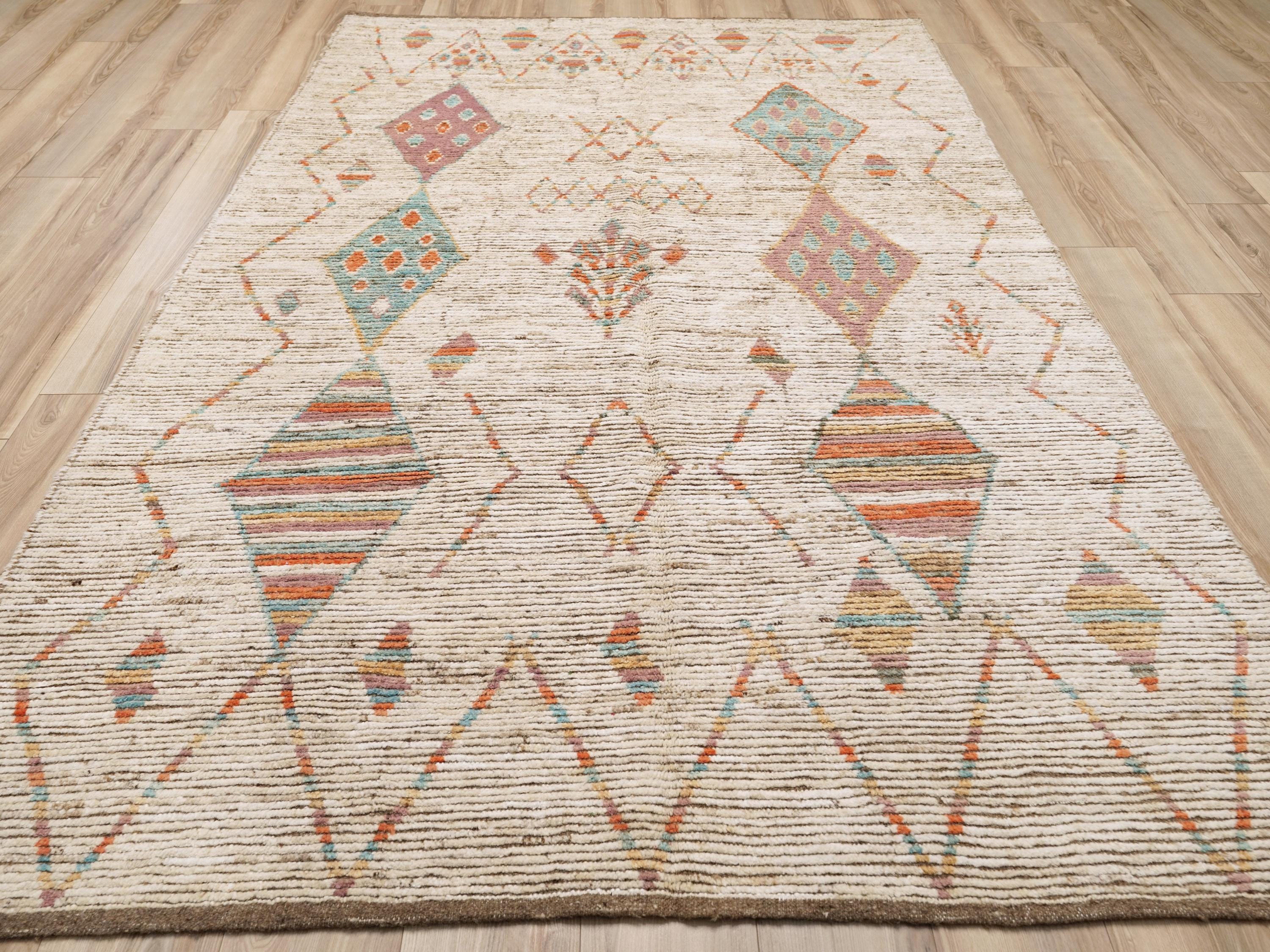 6x9 Ft Handmade Beige Moroccan Rug - Afghan Wool Rug
