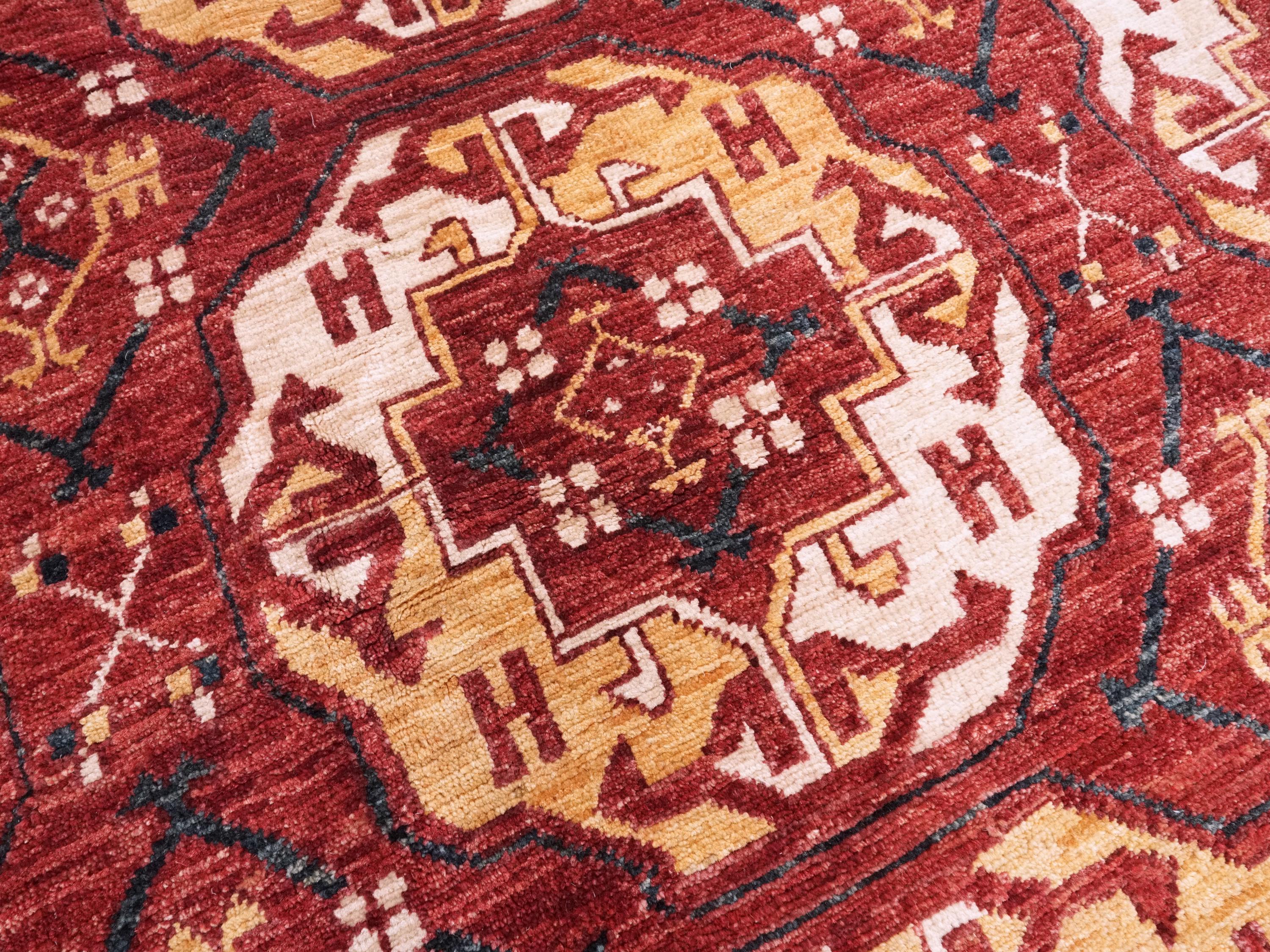 9x12 Ft Red Ersari Rug - Hand Knotted Oriental Rug - Turkmen Design