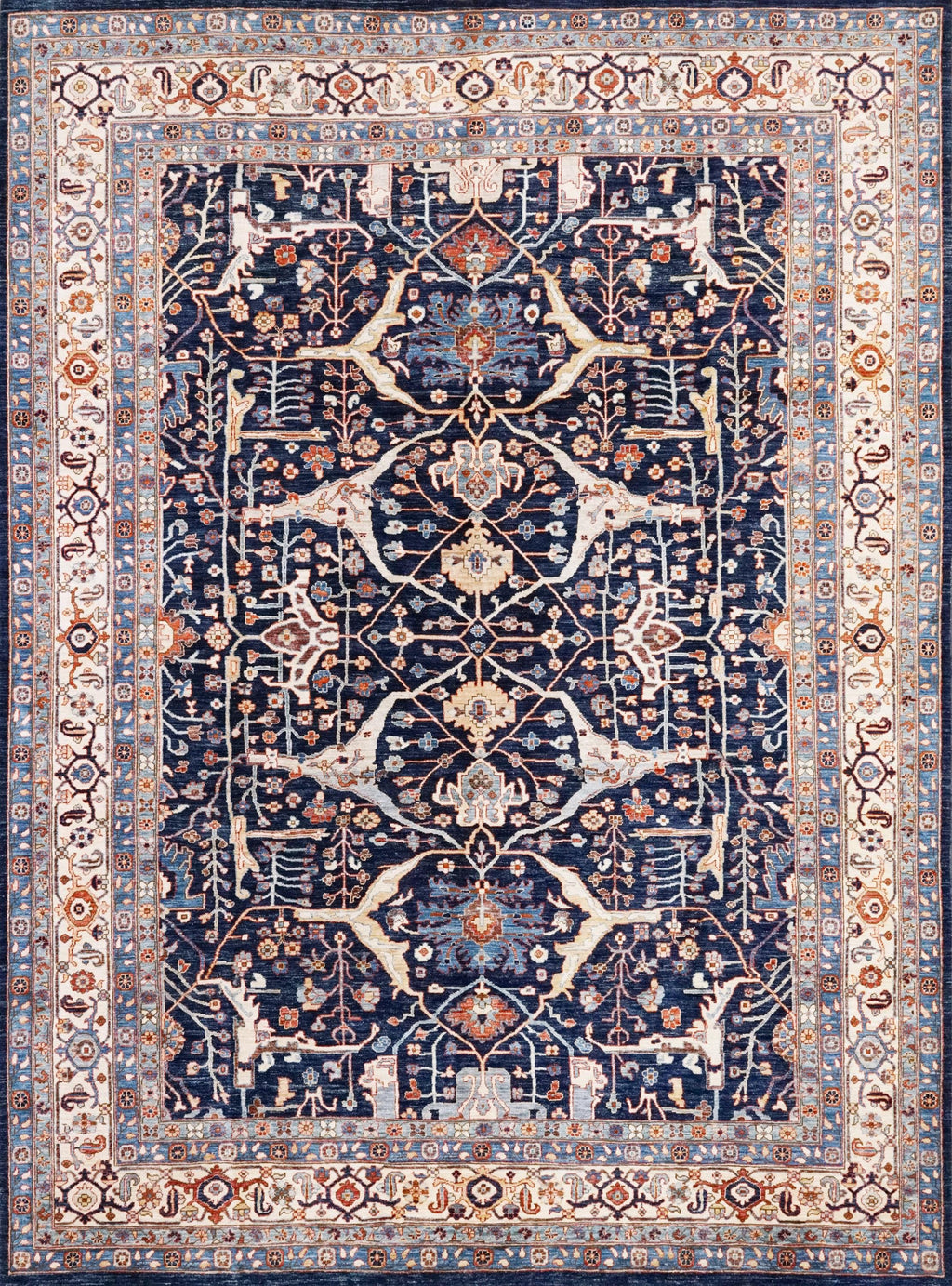 9x12 Ft Blue & Beige Serapi Rug - Hand Knotted Area Rug - Persian Design