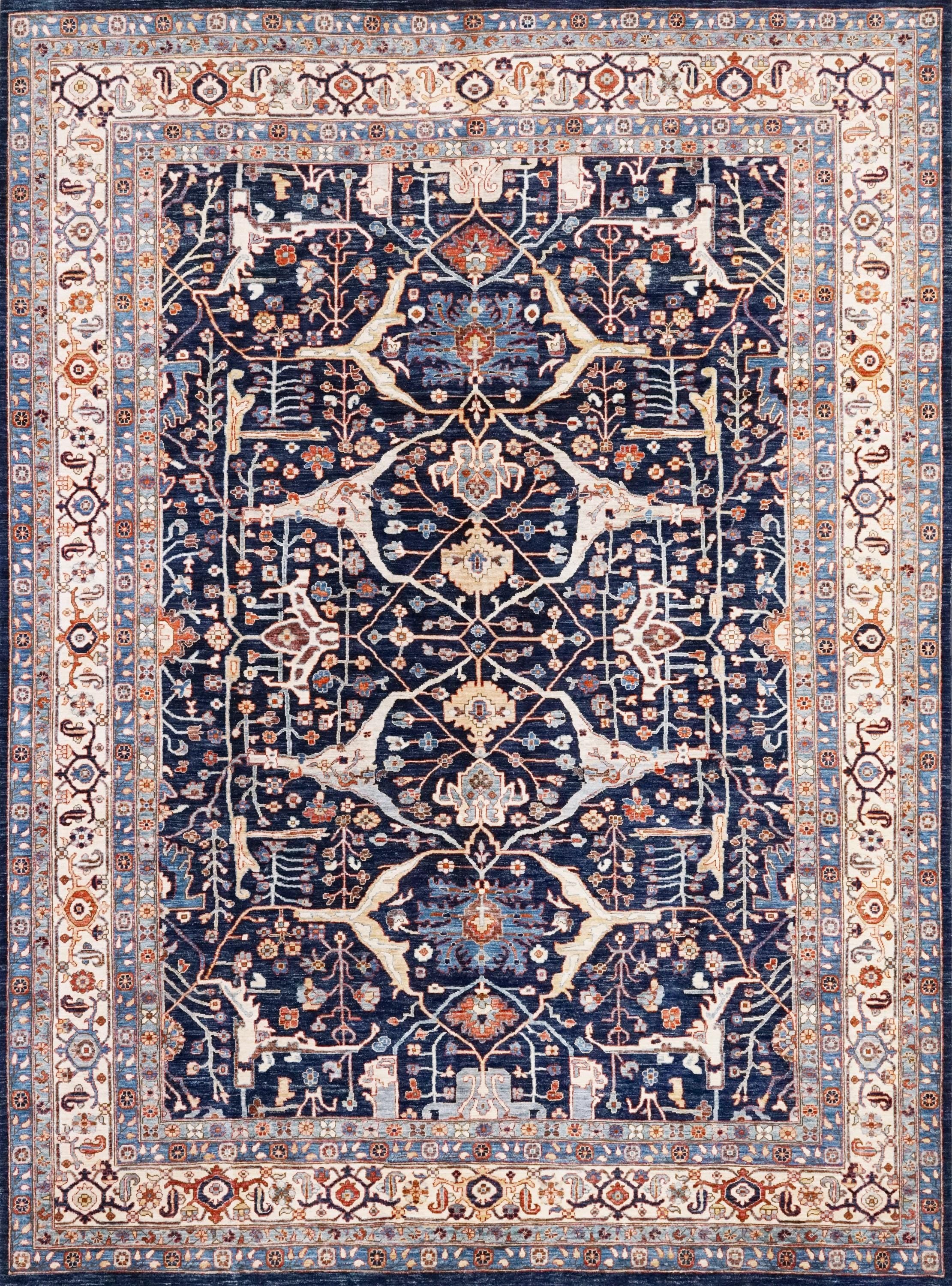 9x12 Ft Blue & Beige Serapi Rug - Hand Knotted Area Rug - Persian Design
