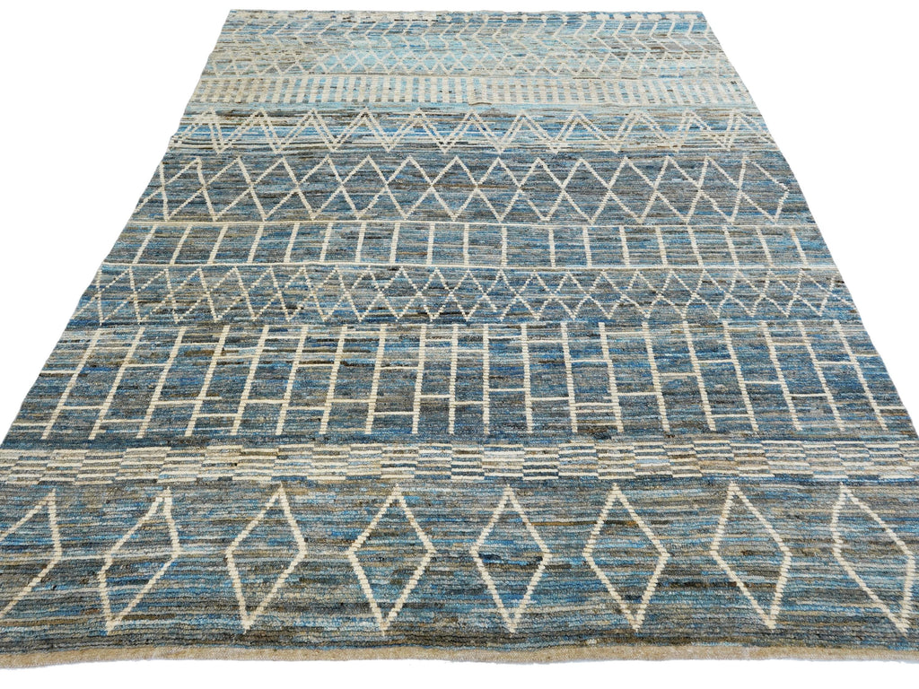 8x10 Ft Blue & White Moroccan Rug - Hand Knotted Wool Area Rug