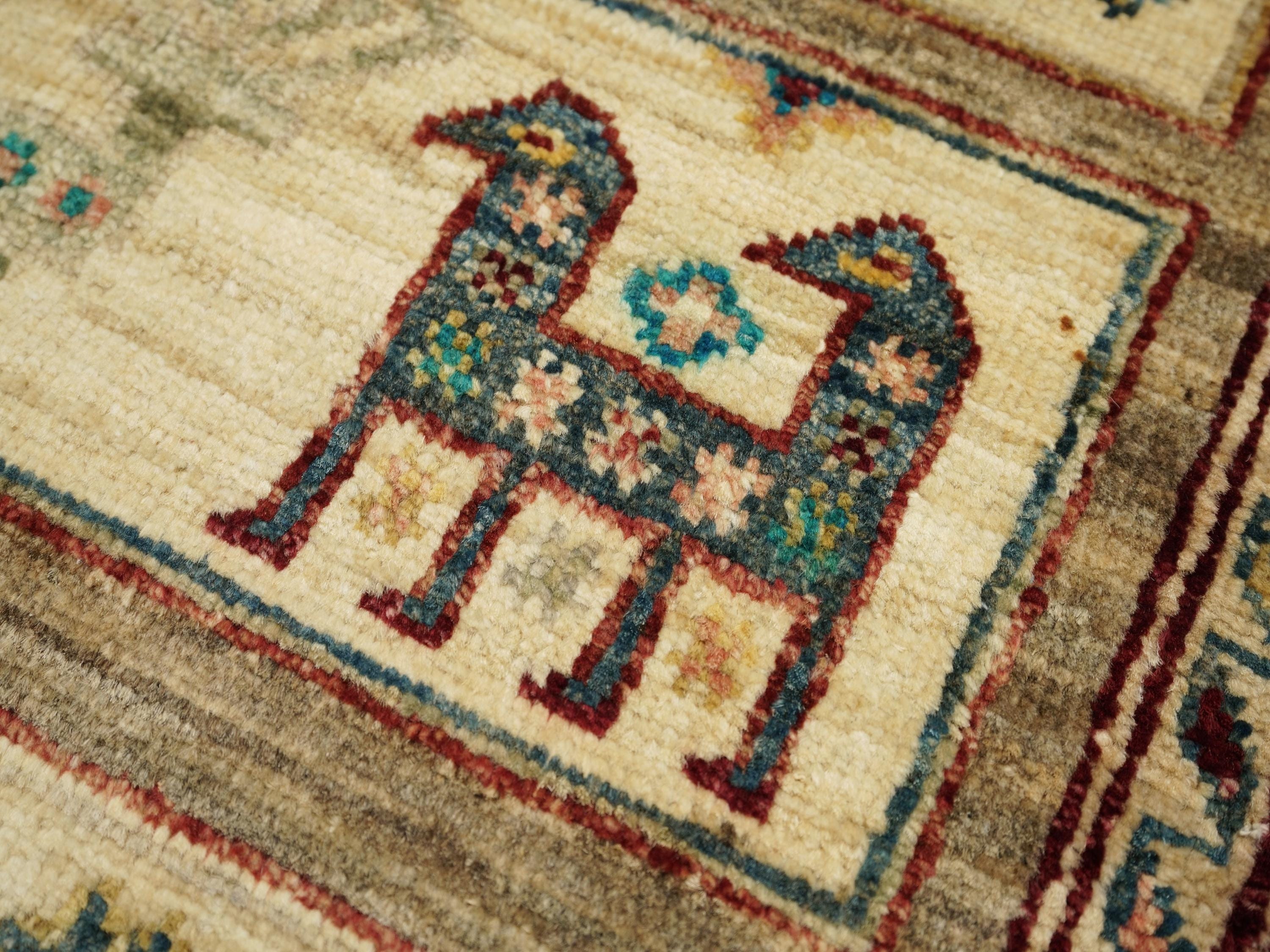 2x3 Ft Hand Knotted Beige Gabbeh Rug - Tribal Area Rug