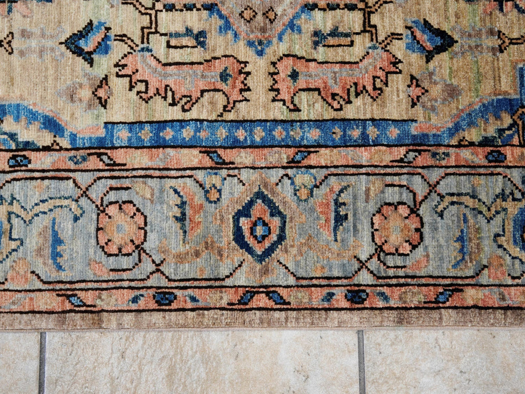 4x6 Ft Blue & Orange Serapi Rug - Hand Knotted Oriental Rug