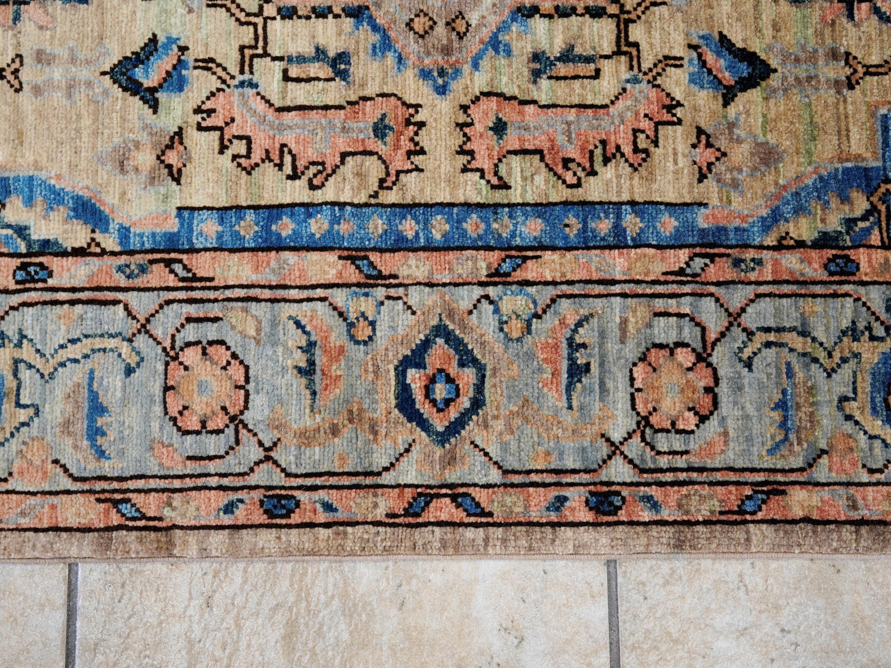 4x6 Ft Blue & Orange Serapi Rug - Hand Knotted Oriental Rug