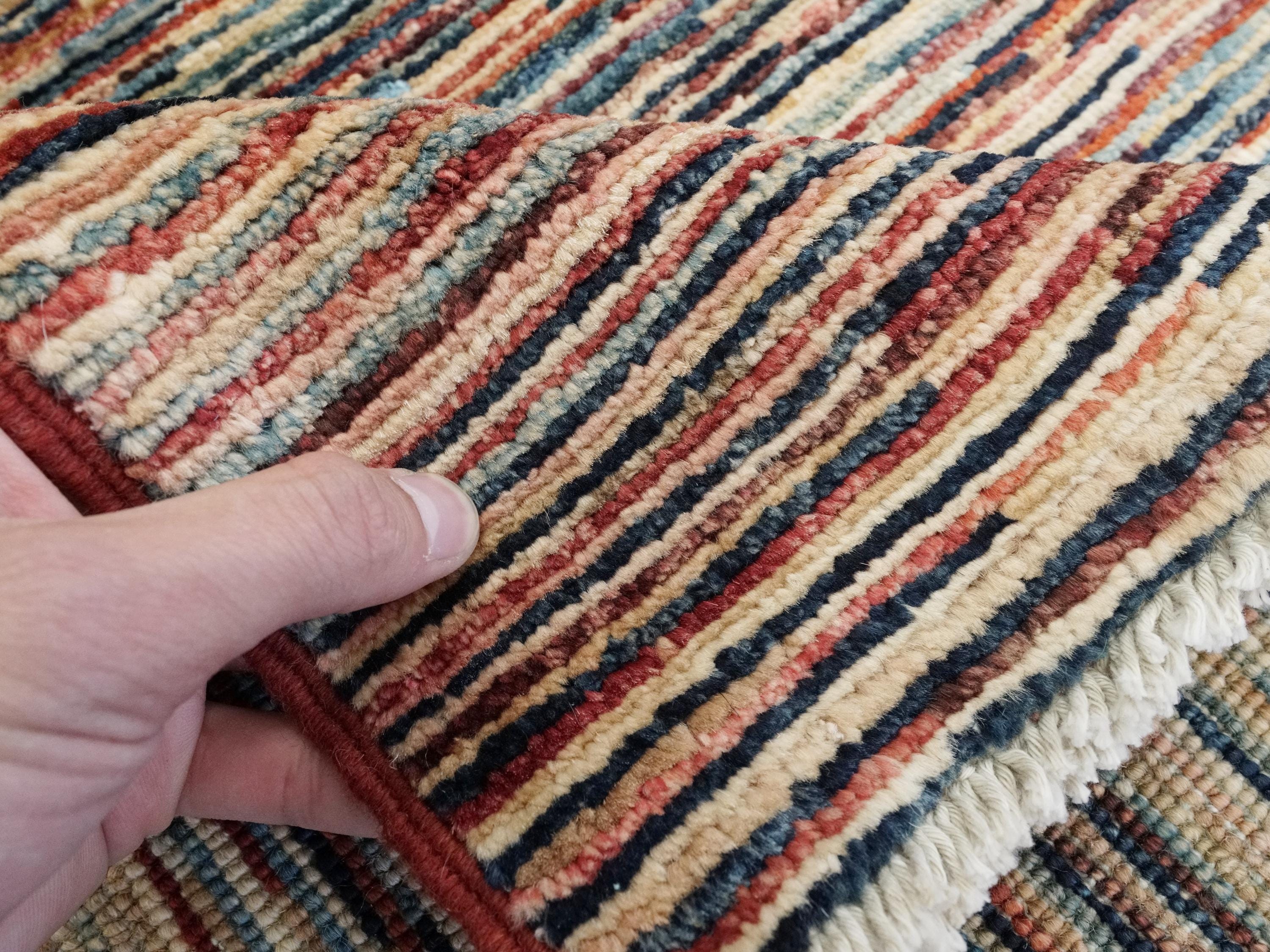 8x10 Ft Hand Knotted Gabbeh Rug - Striped Area Rug