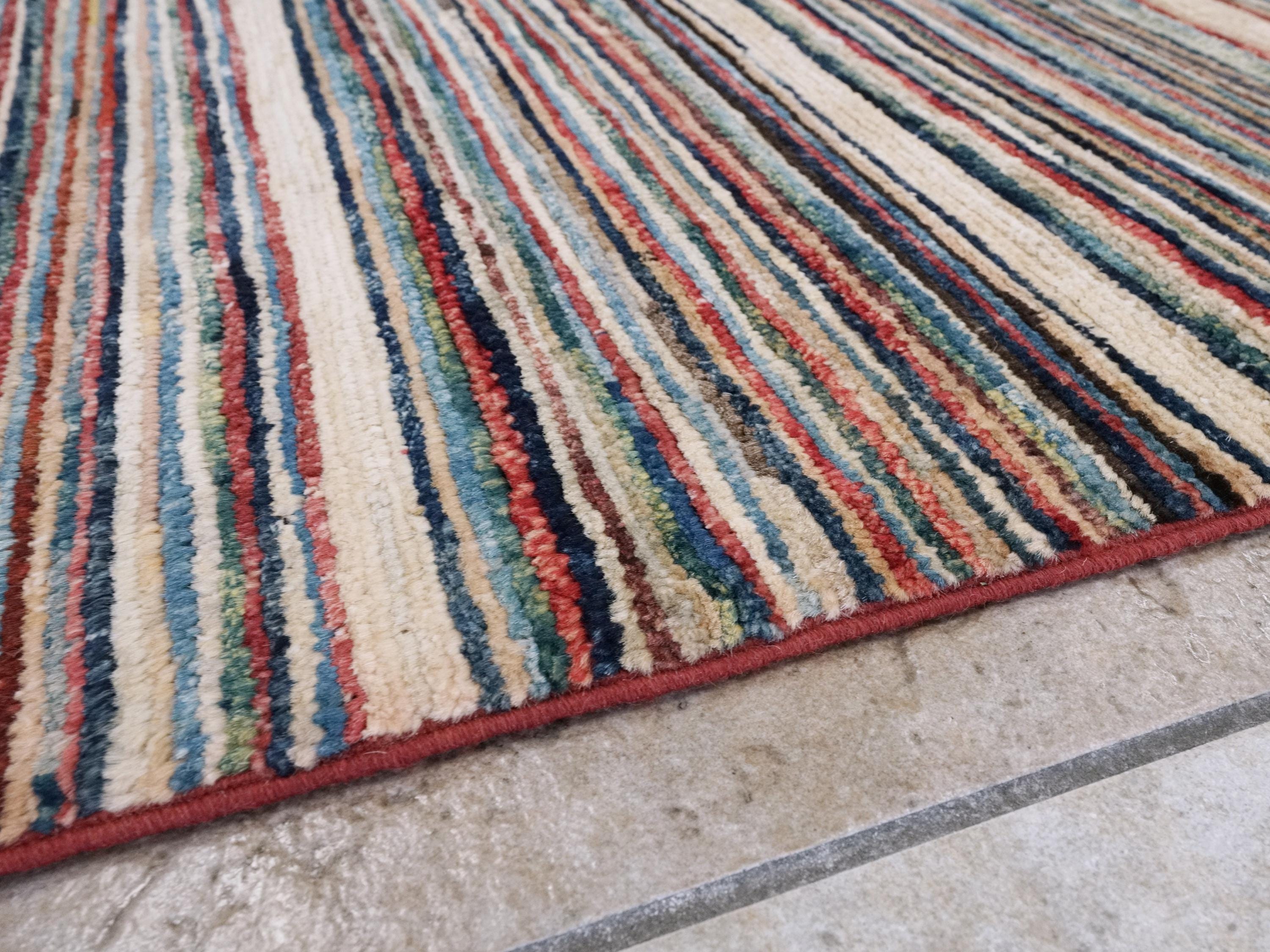 6x9 Ft Colorful Gabbeh Rug - Afghan Wool Area Rug - Striped Design