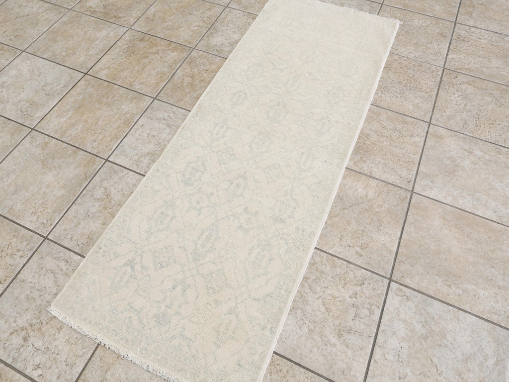 2x6 Ft Hand Knotted Heriz Rug - Beige Afghan Wool Runner