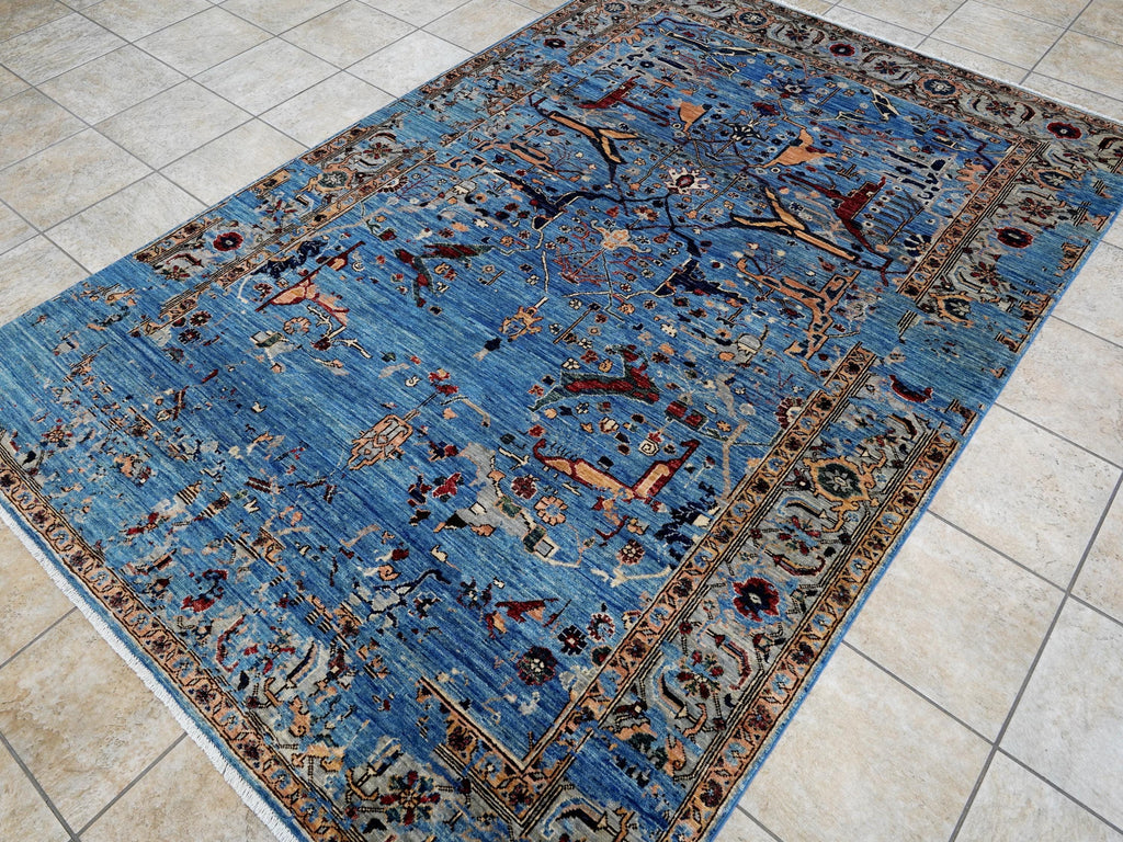 6x9 Ft Blue Serapi Rug - Traditional Wool Rug - Broken Design