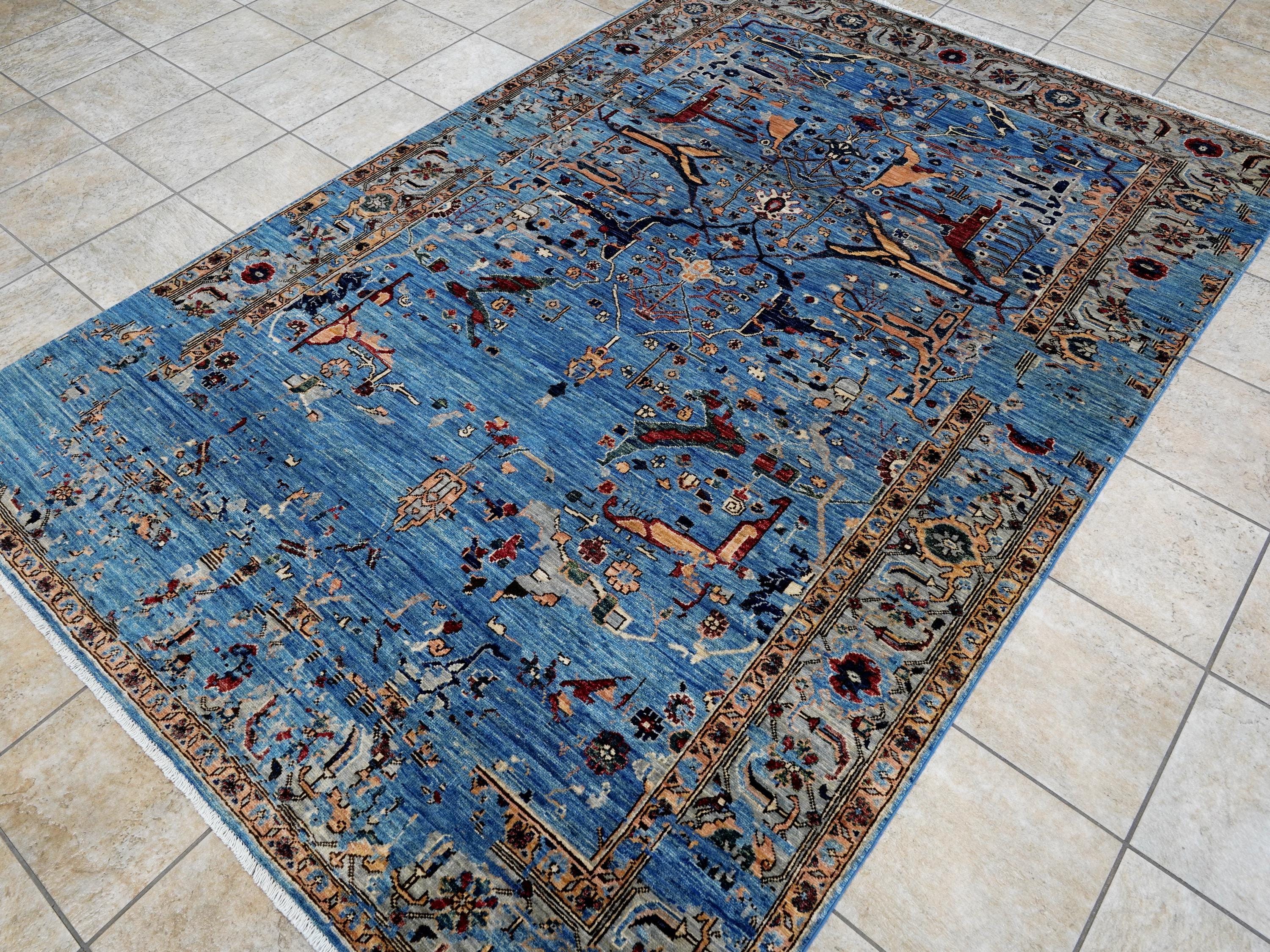 6x9 Ft Blue Serapi Rug - Traditional Wool Rug - Broken Design