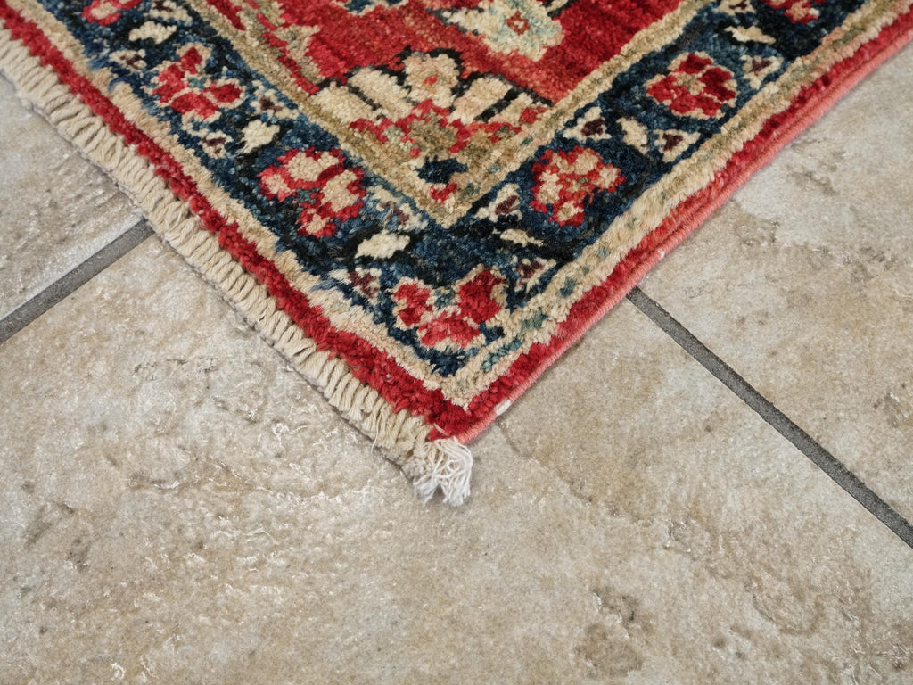 2x3 Ft Handmade Afghan Serapi Rug - Red Oriental Ghazni Wool Doormat