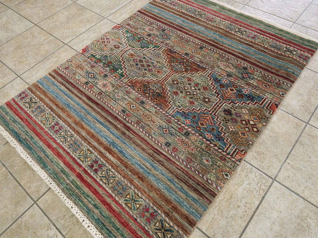 3x5 Ft Hand Knotted Khorjin Rug - Colorful Oriental Rug