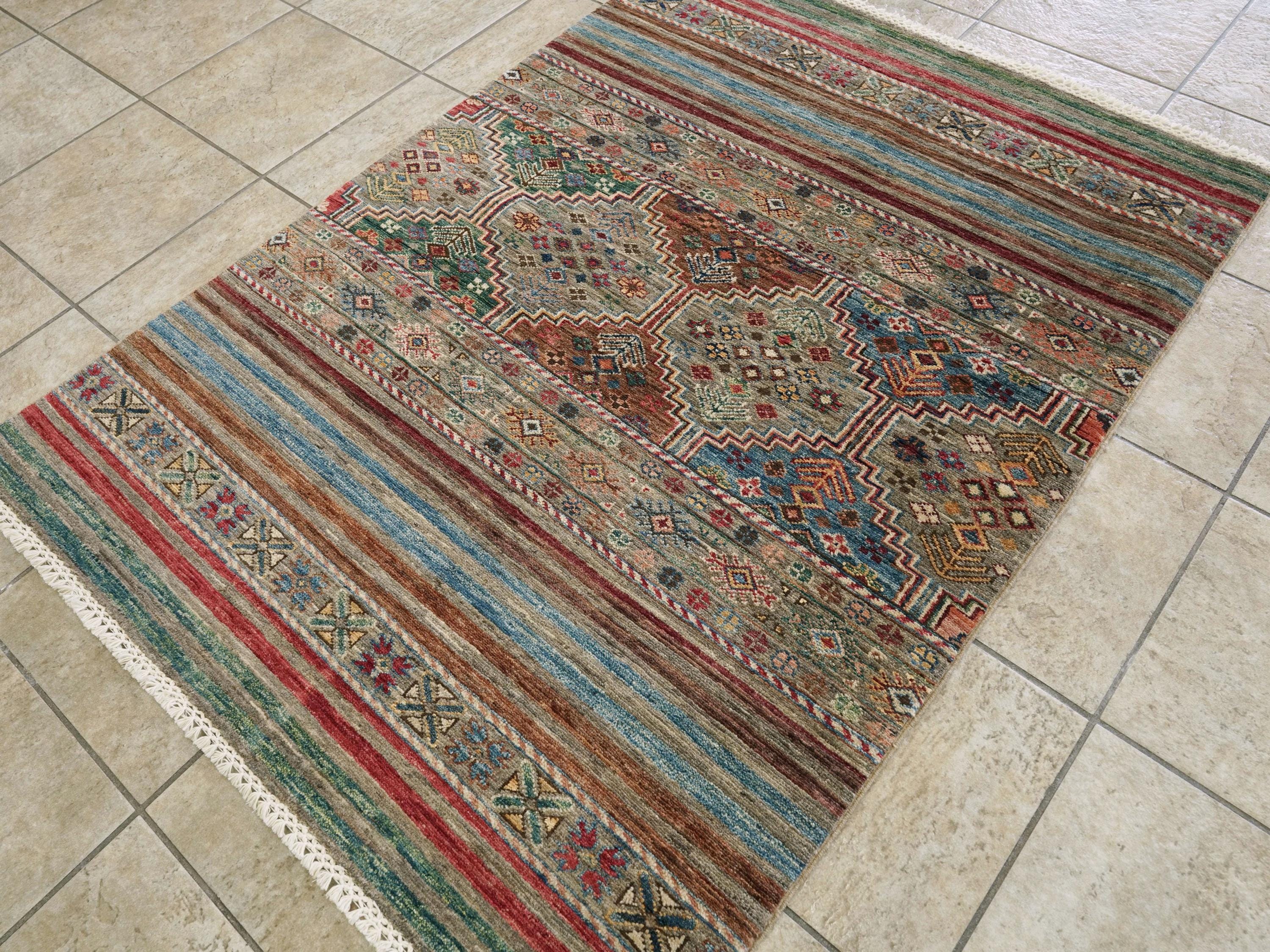 3x5 Ft Hand Knotted Khorjin Rug - Colorful Oriental Rug