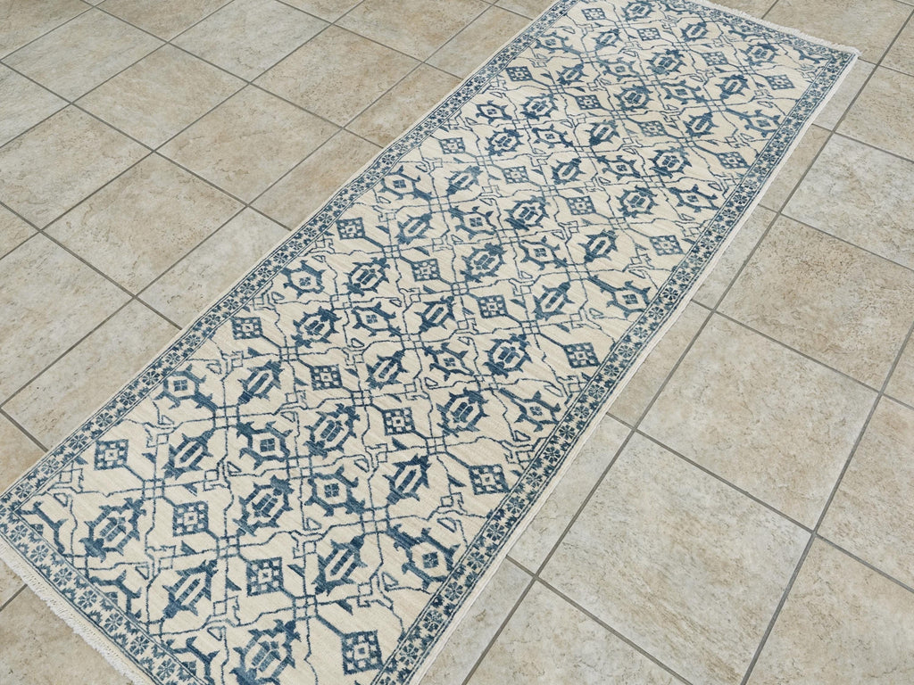 7 Ft Blue Heriz Rug Runner - Hand Knotted Wool Rug - Vintage Persian Style