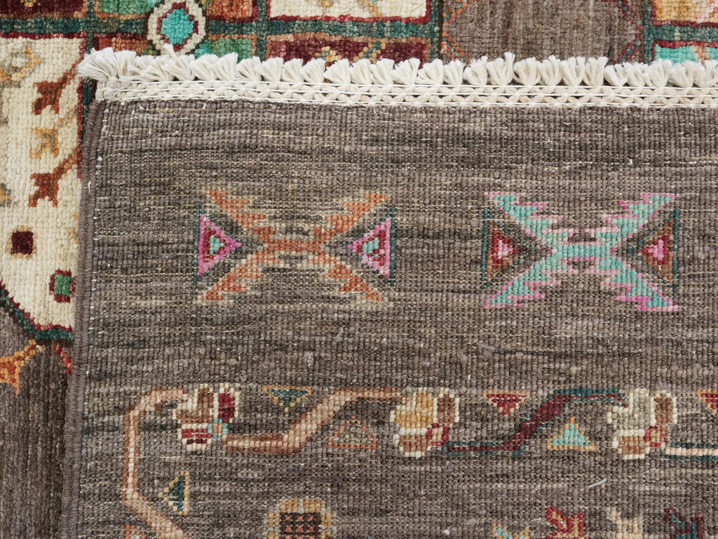 6x8 Ft Hand Knotted Ersari Rug - Brown Afghan Wool Rug