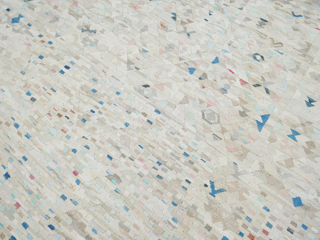 8x10 Ft Beige Kilim Rug - Flat Weave Area Rug - Modern Design