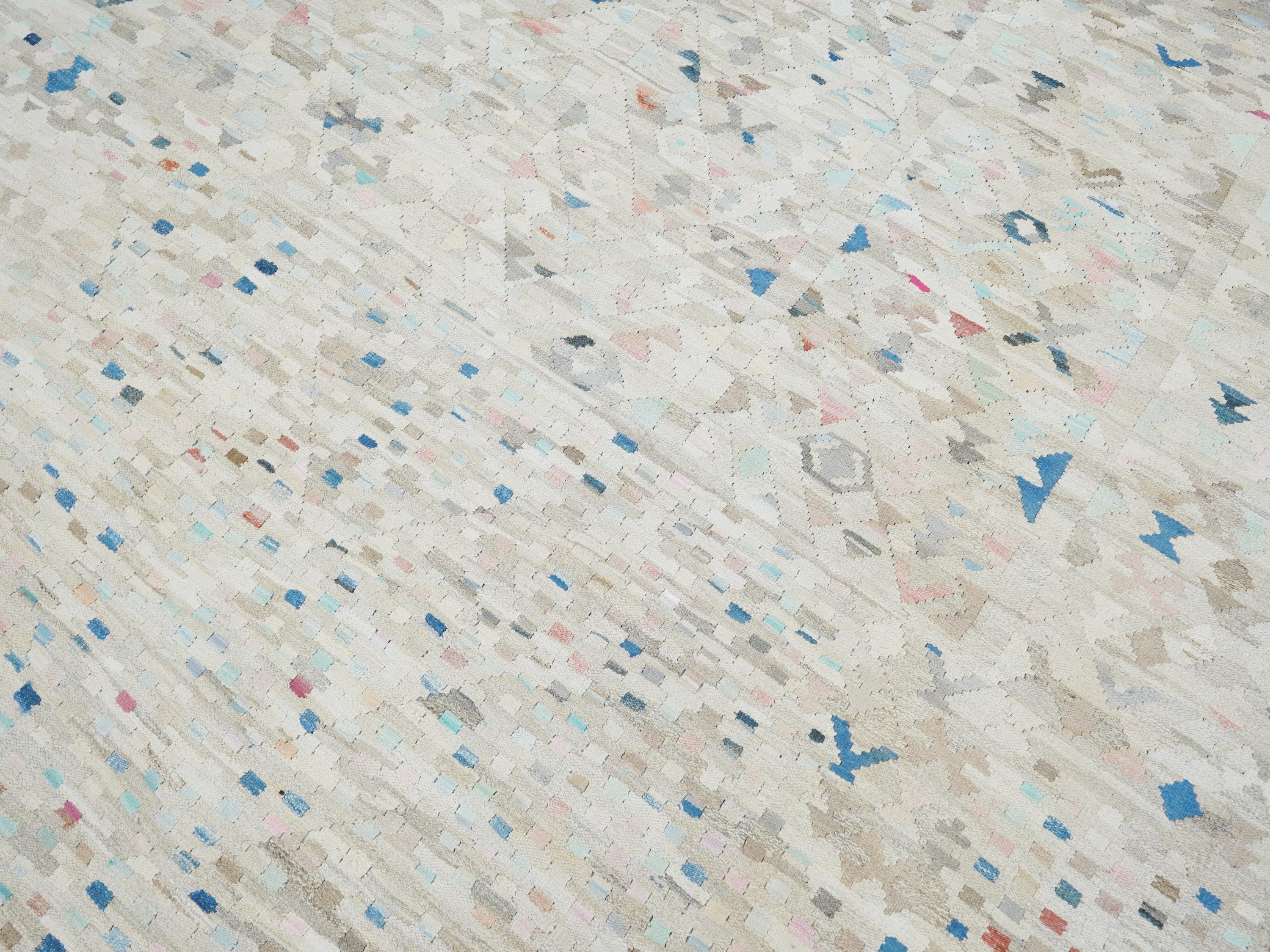 8x10 Ft Beige Kilim Rug - Flat Weave Area Rug - Modern Design
