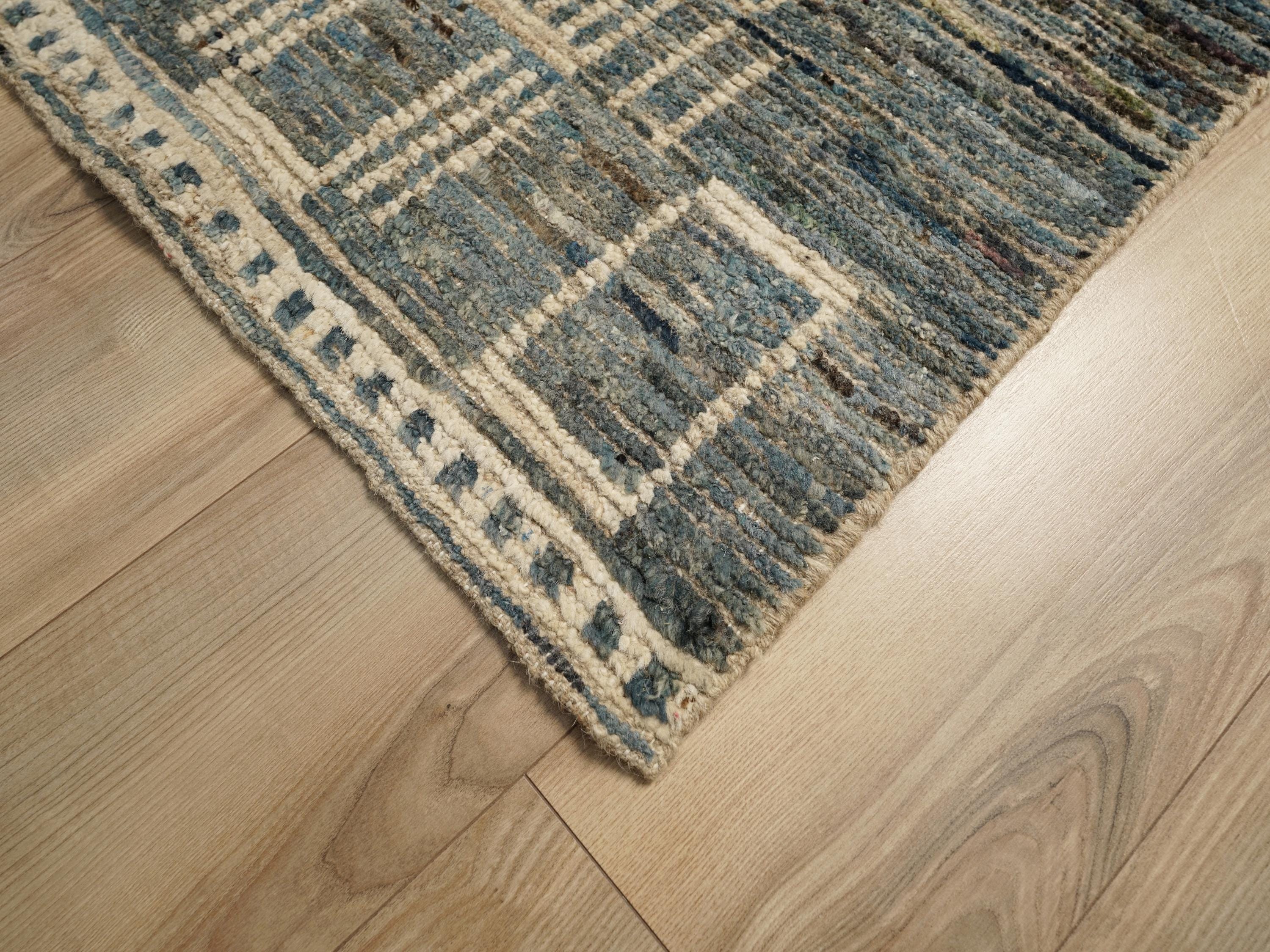 16 Ft Blue Moroccan Runner Rug - Afghan Handmade Wool Rug