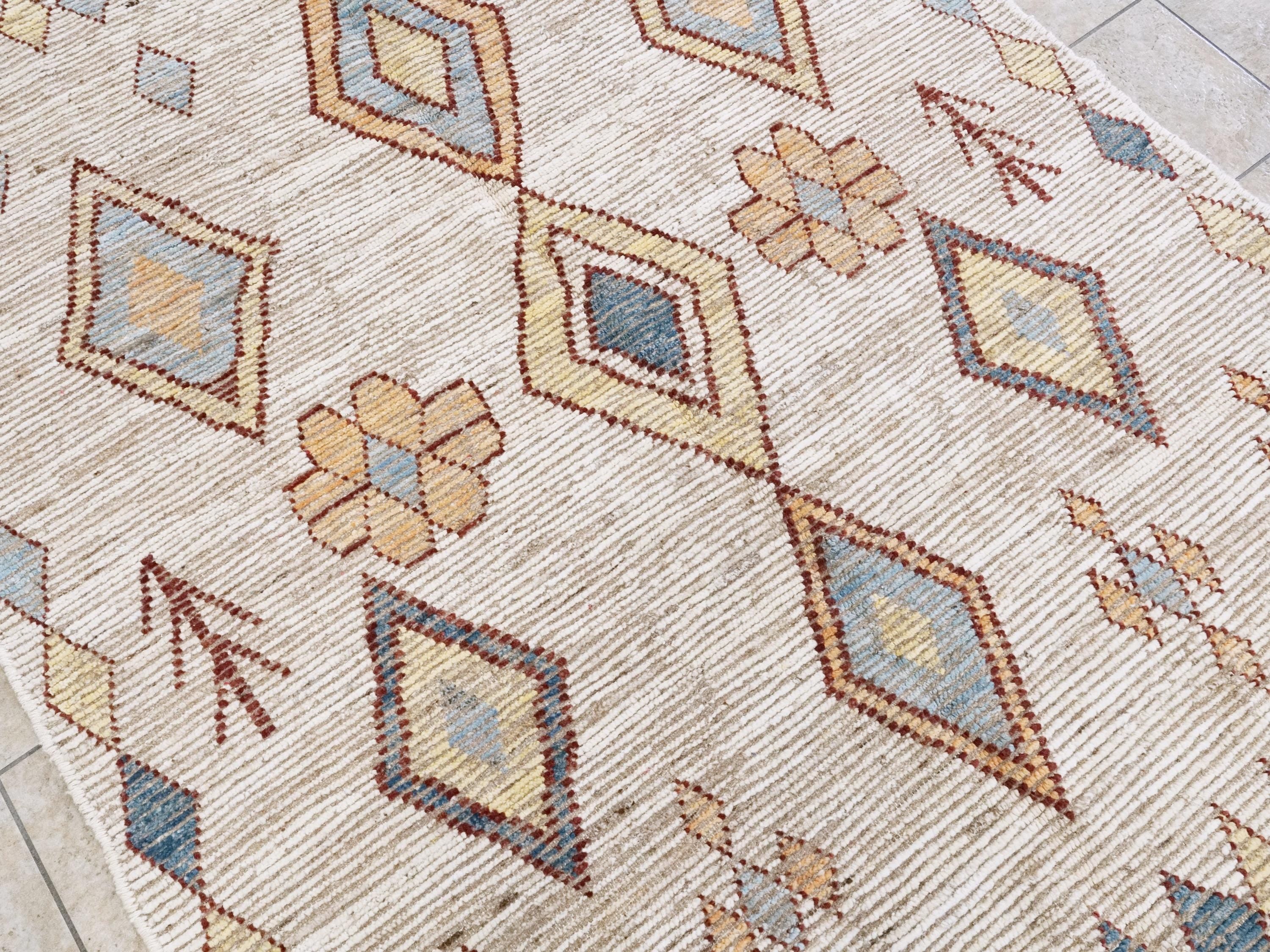 Handmade Beige Moroccan Rug: 6x9 Afghan Wool Floral Area Rug