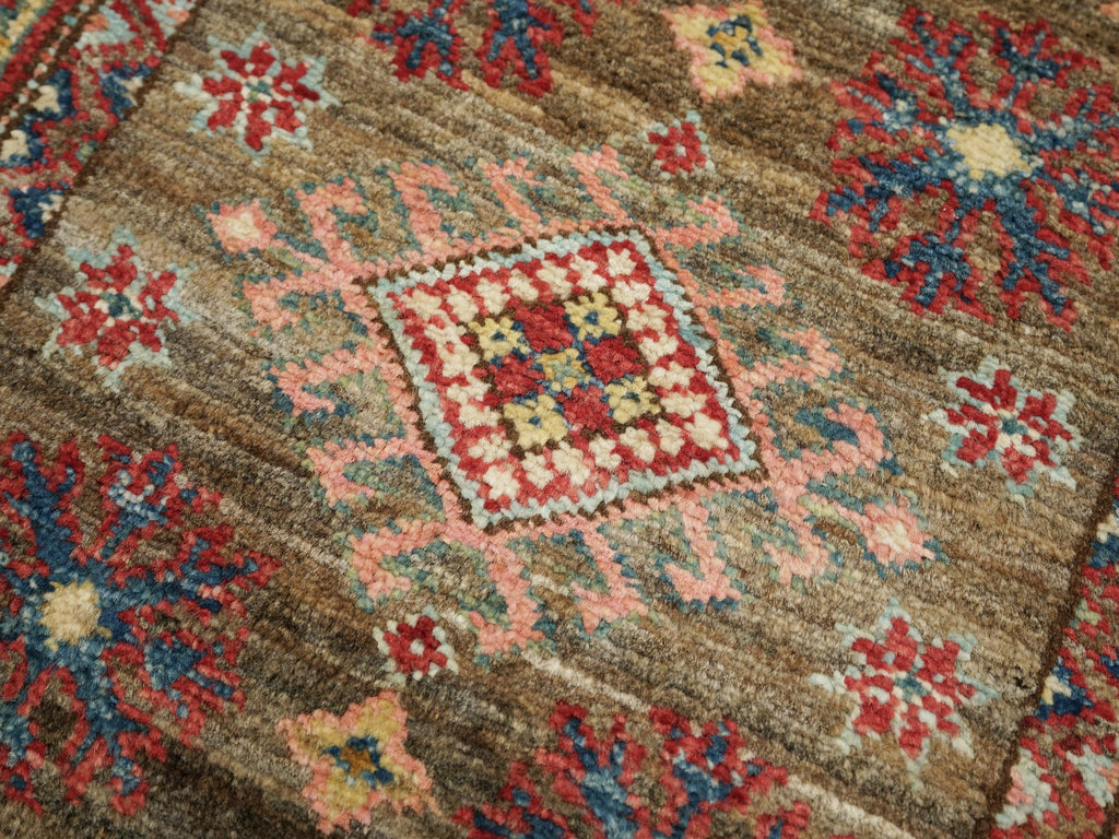 2x3 Ft Brown Kazak Rug - Afghan Wool Accent Rug