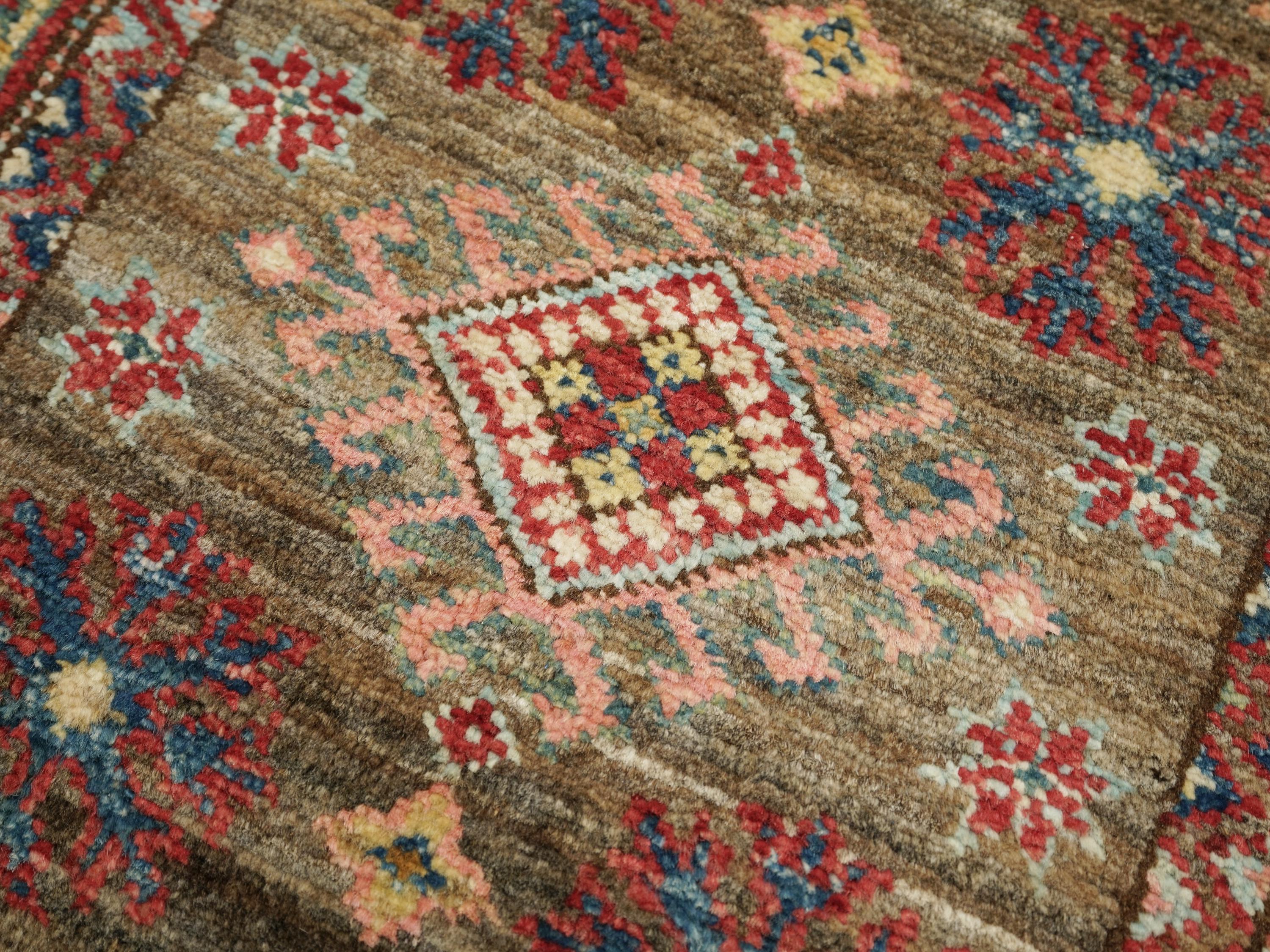 2x3 Ft Brown Kazak Rug - Afghan Wool Accent Rug