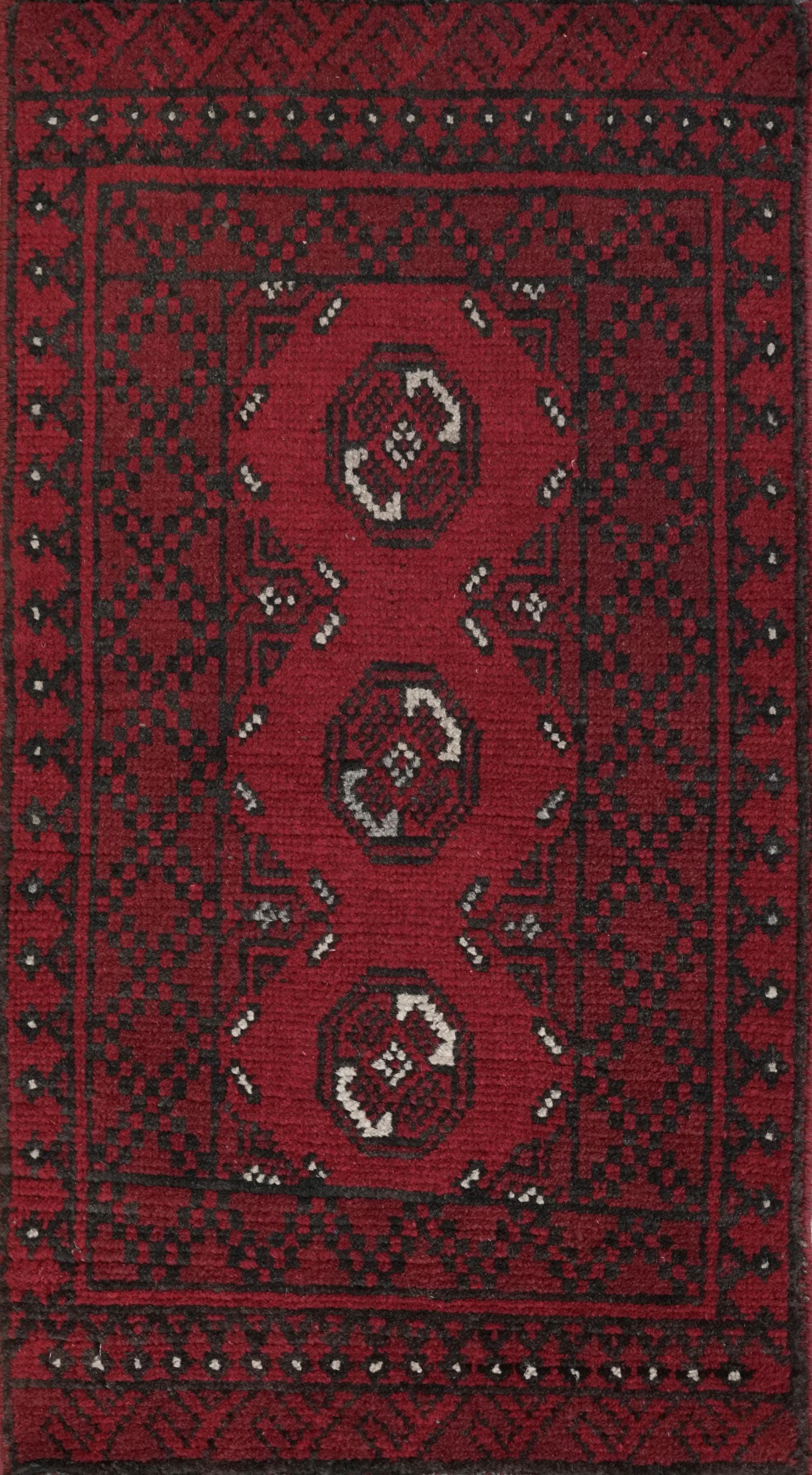 2x3 Ft Red Ersari Rug - Hand Knotted Afghan Wool Rug