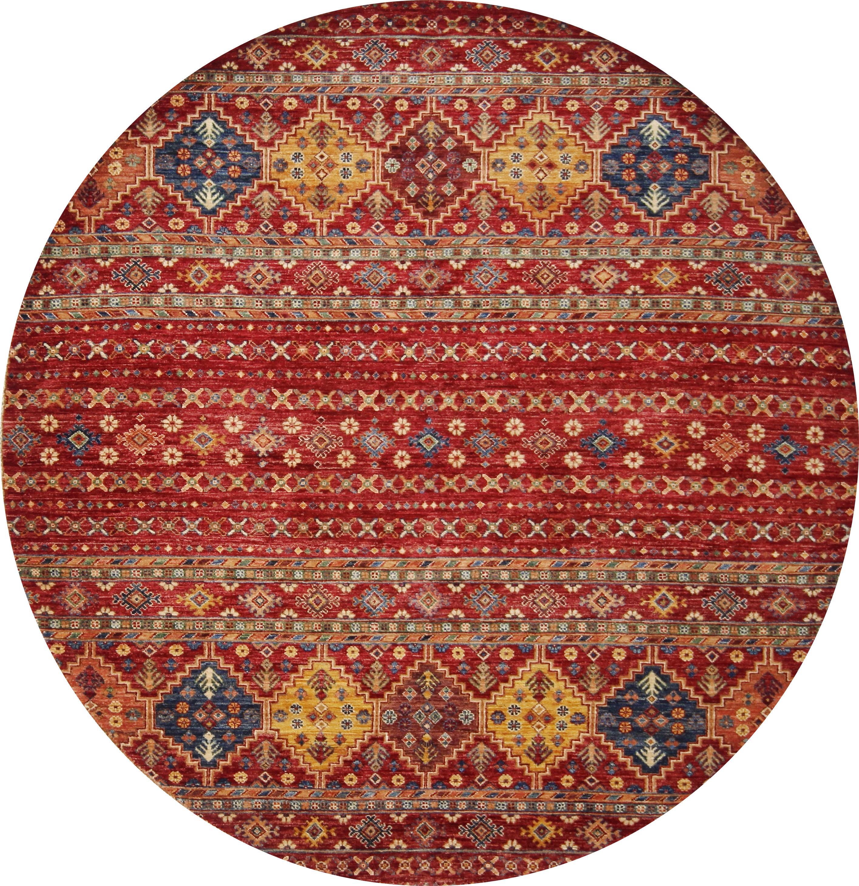 6x6 Ft Red Khorjin Rug - Hand Knotted Round Oriental Rug