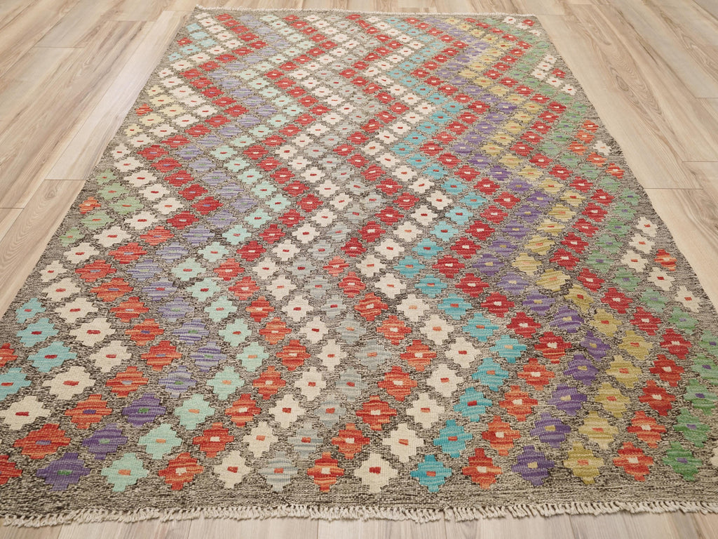 5x7 Ft Colorful Kilim Rug - Afghan Flat Weave