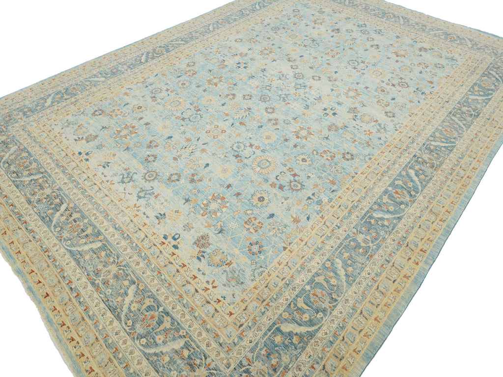 9x13 Ft Light Blue Serapi Rug - Hand Knotted Antique Rug - Persian Design