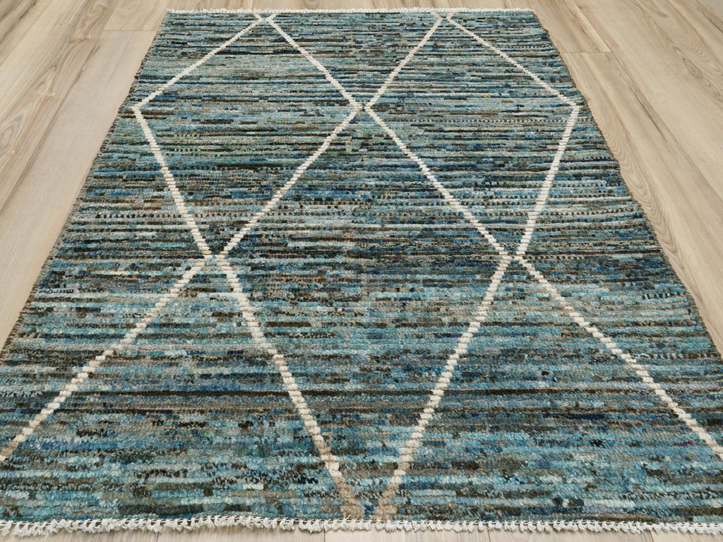 3x5 Ft Blue Moroccan Rug - Hand Knotted Area Rug