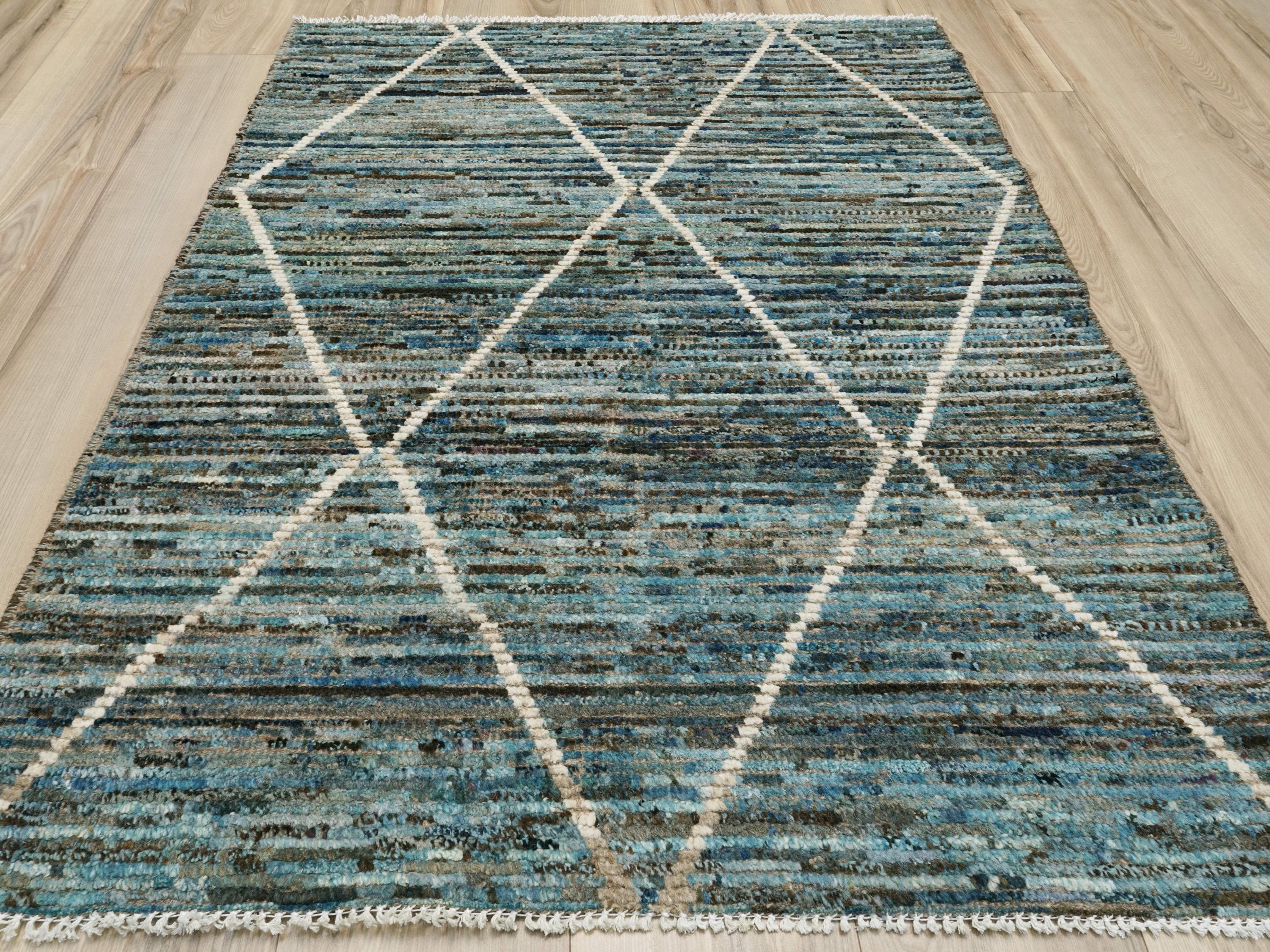 3x5 Ft Blue Moroccan Rug - Hand Knotted Area Rug